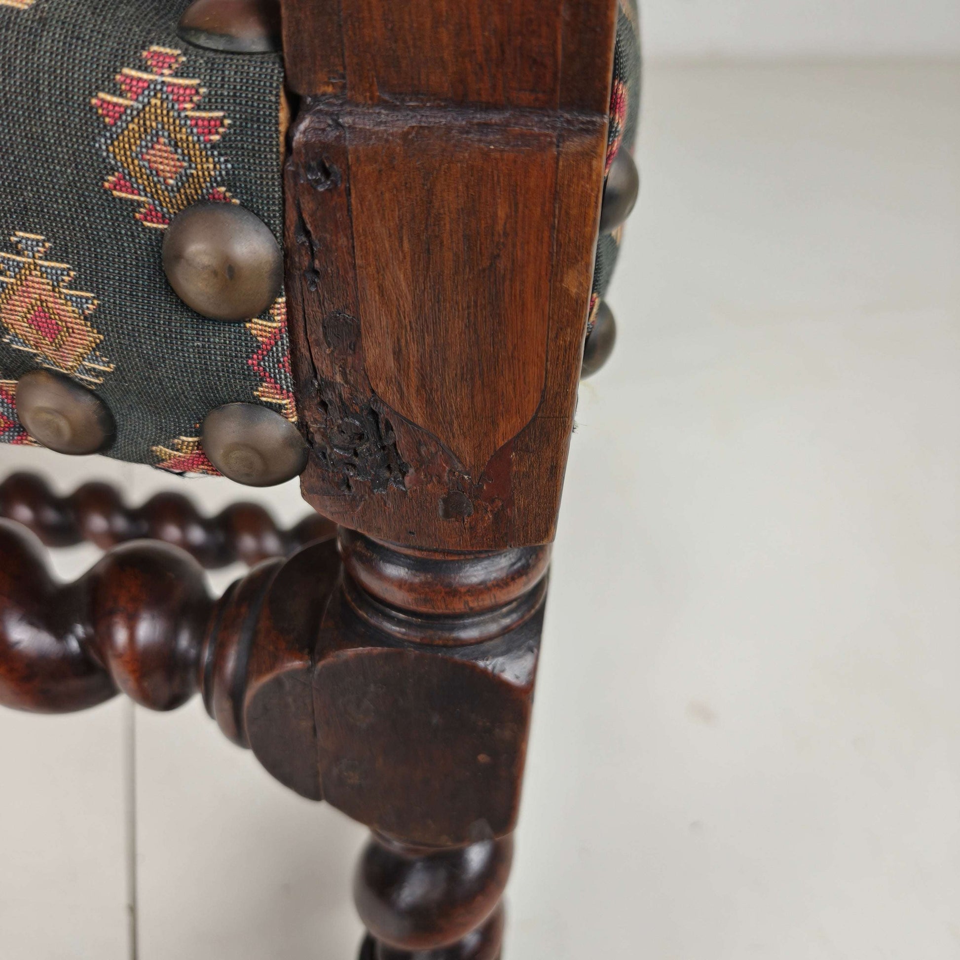 English Barley Twist Library Armchair in Dark Oak, circa 1700 English Barley Twist Library Armchair in Dark Oak, circa 1700