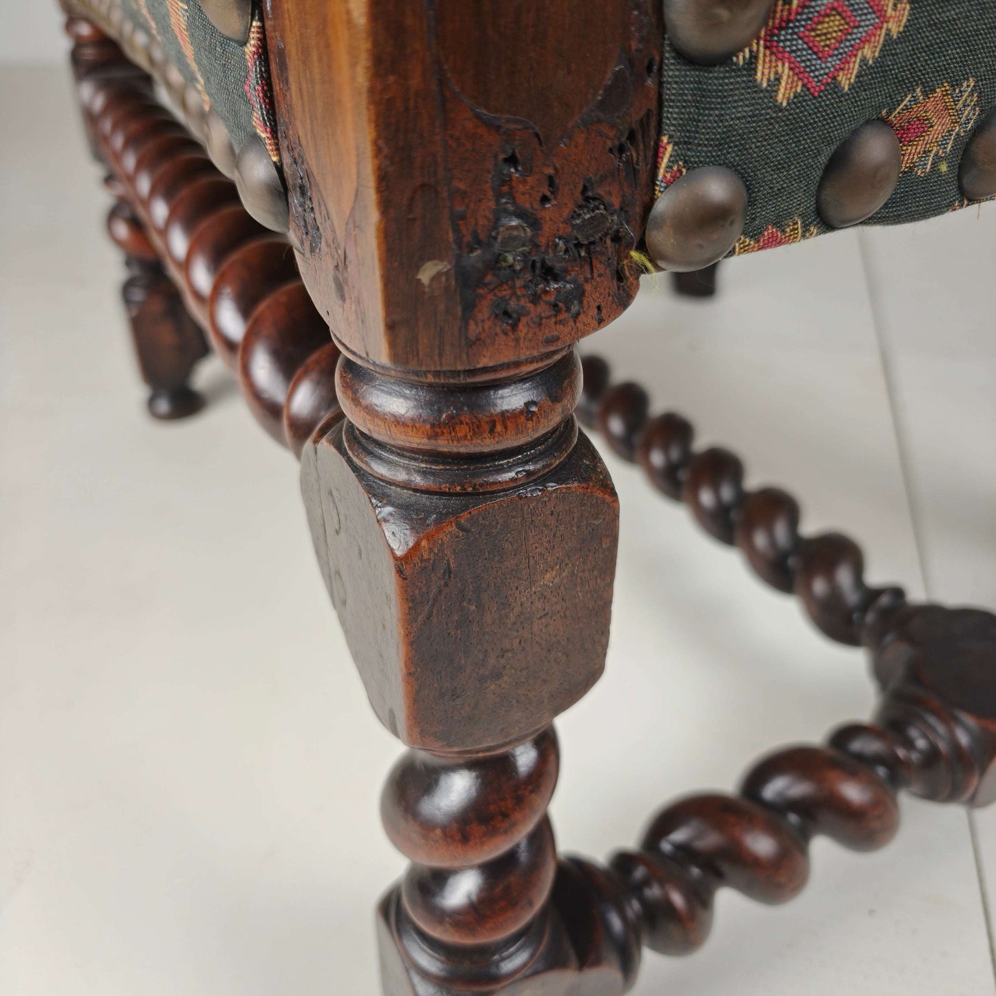 English Barley Twist Library Armchair in Dark Oak, circa 1700 English Barley Twist Library Armchair in Dark Oak, circa 1700