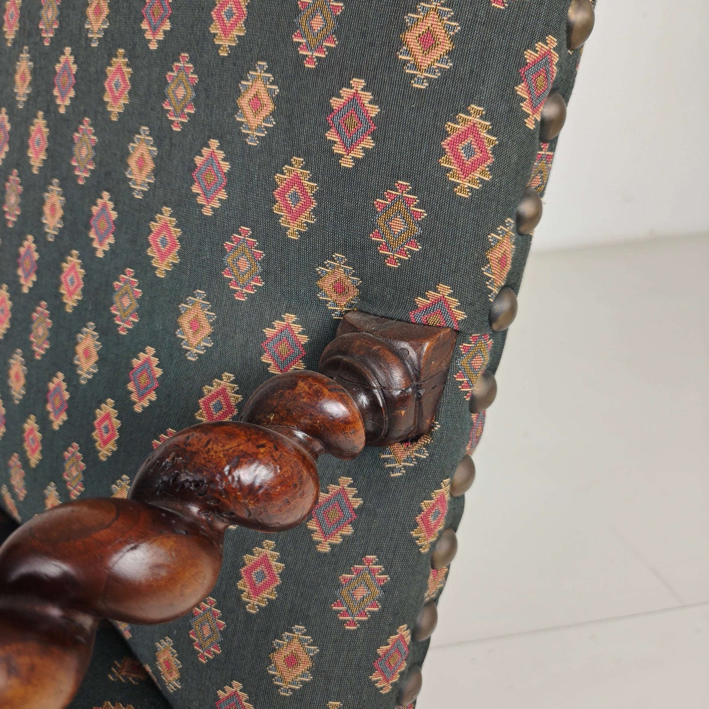 English Barley Twist Library Armchair in Dark Oak, circa 1700 English Barley Twist Library Armchair in Dark Oak, circa 1700