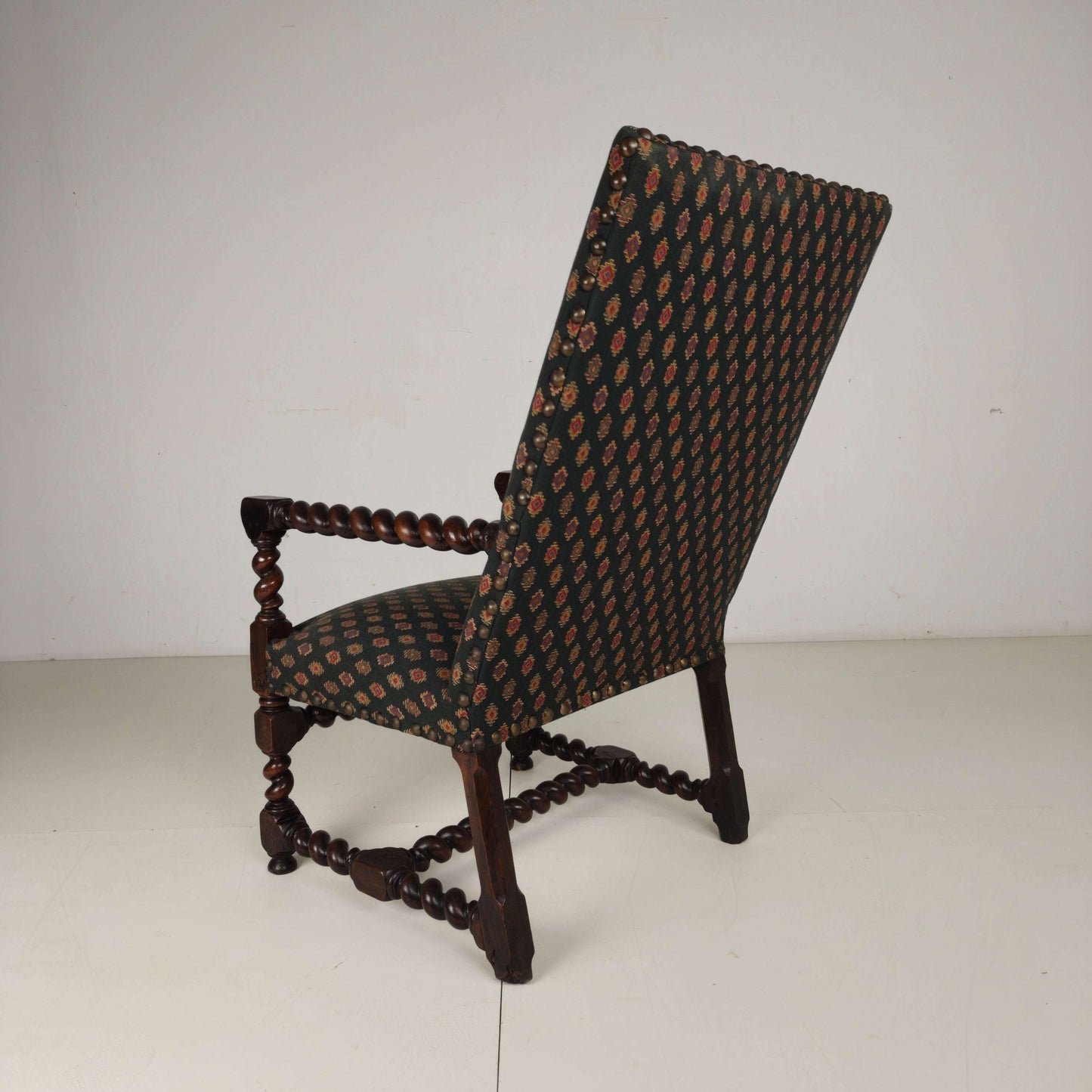 English Barley Twist Library Armchair in Dark Oak, circa 1700 English Barley Twist Library Armchair in Dark Oak, circa 1700