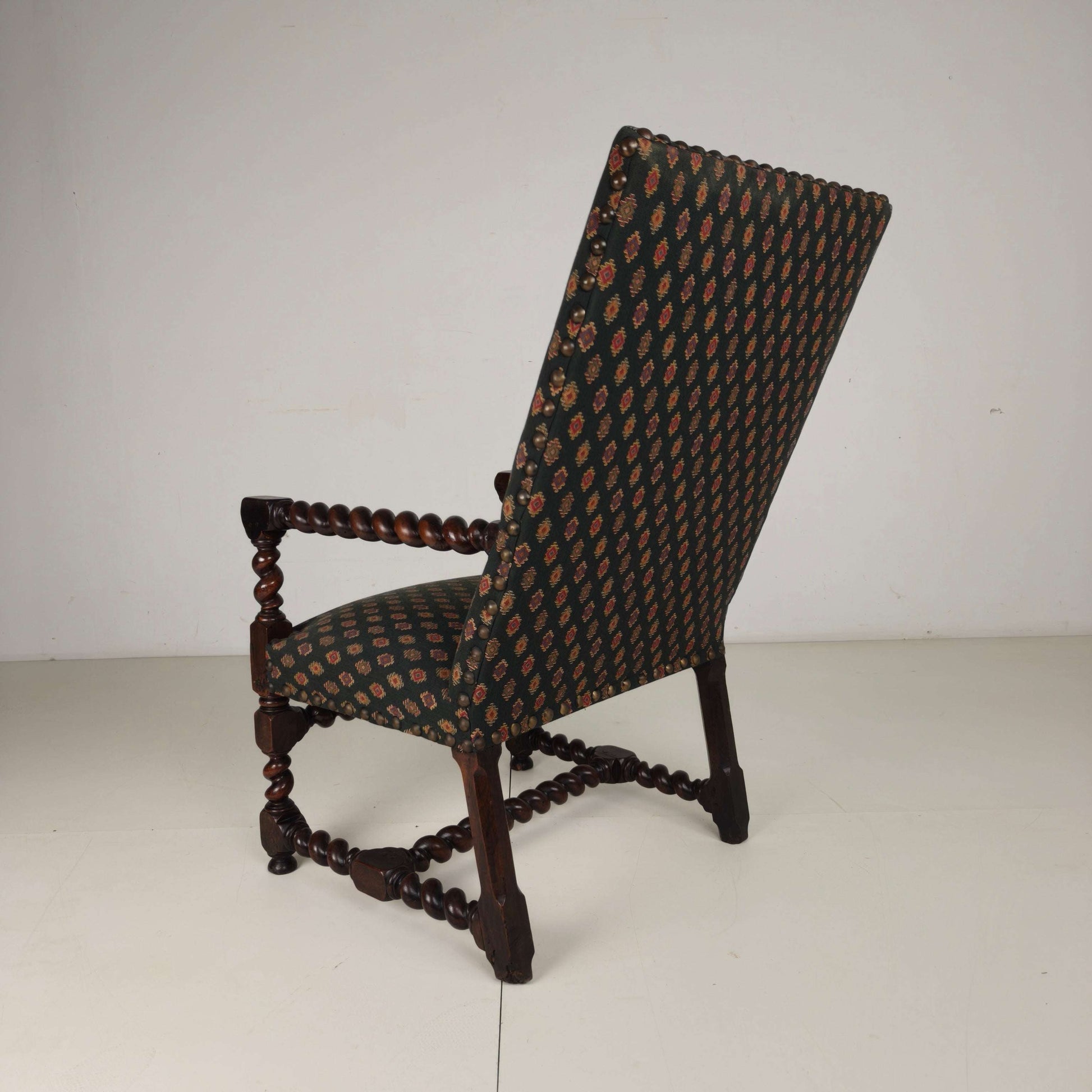 English Barley Twist Library Armchair in Dark Oak, circa 1700 English Barley Twist Library Armchair in Dark Oak, circa 1700