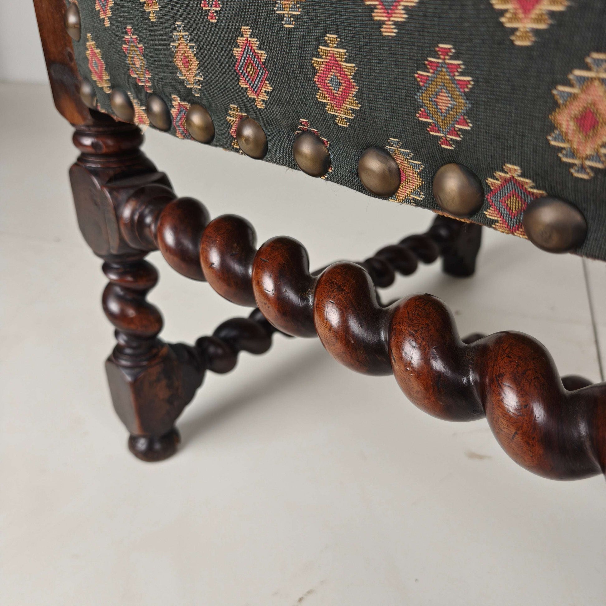 English Barley Twist Library Armchair in Dark Oak, circa 1700 English Barley Twist Library Armchair in Dark Oak, circa 1700