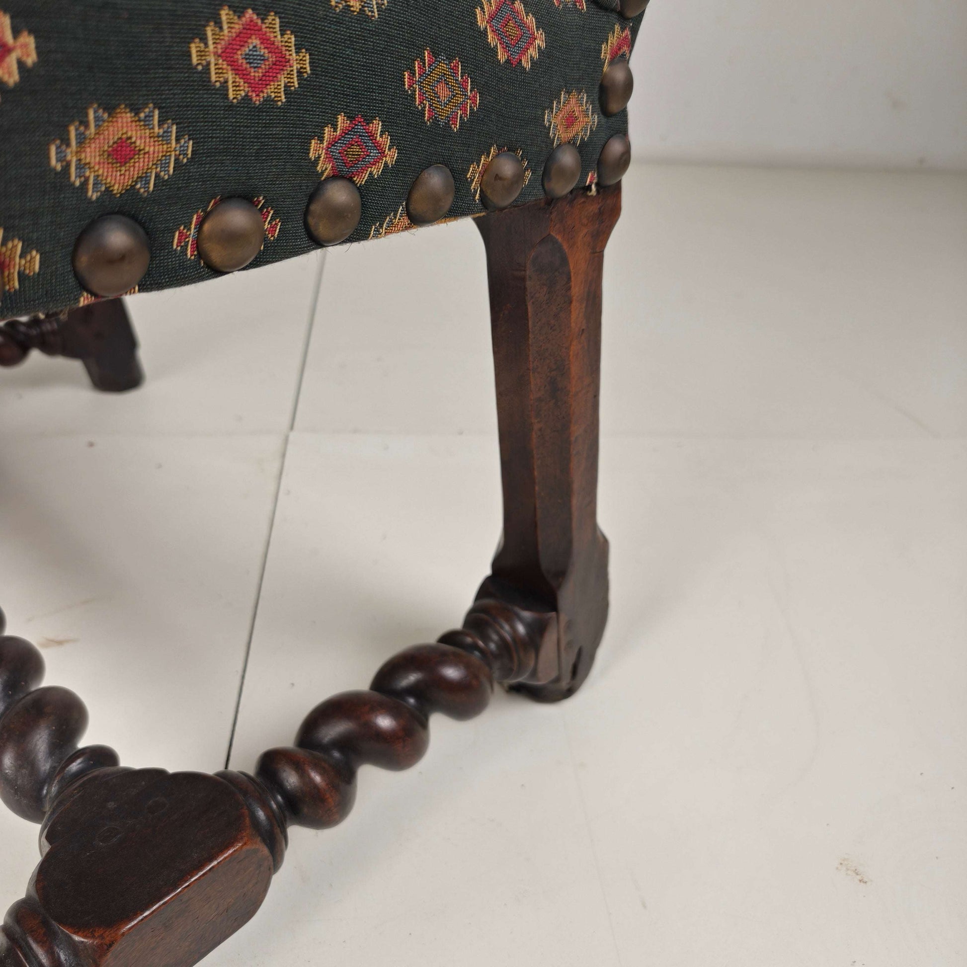 English Barley Twist Library Armchair in Dark Oak, circa 1700 English Barley Twist Library Armchair in Dark Oak, circa 1700