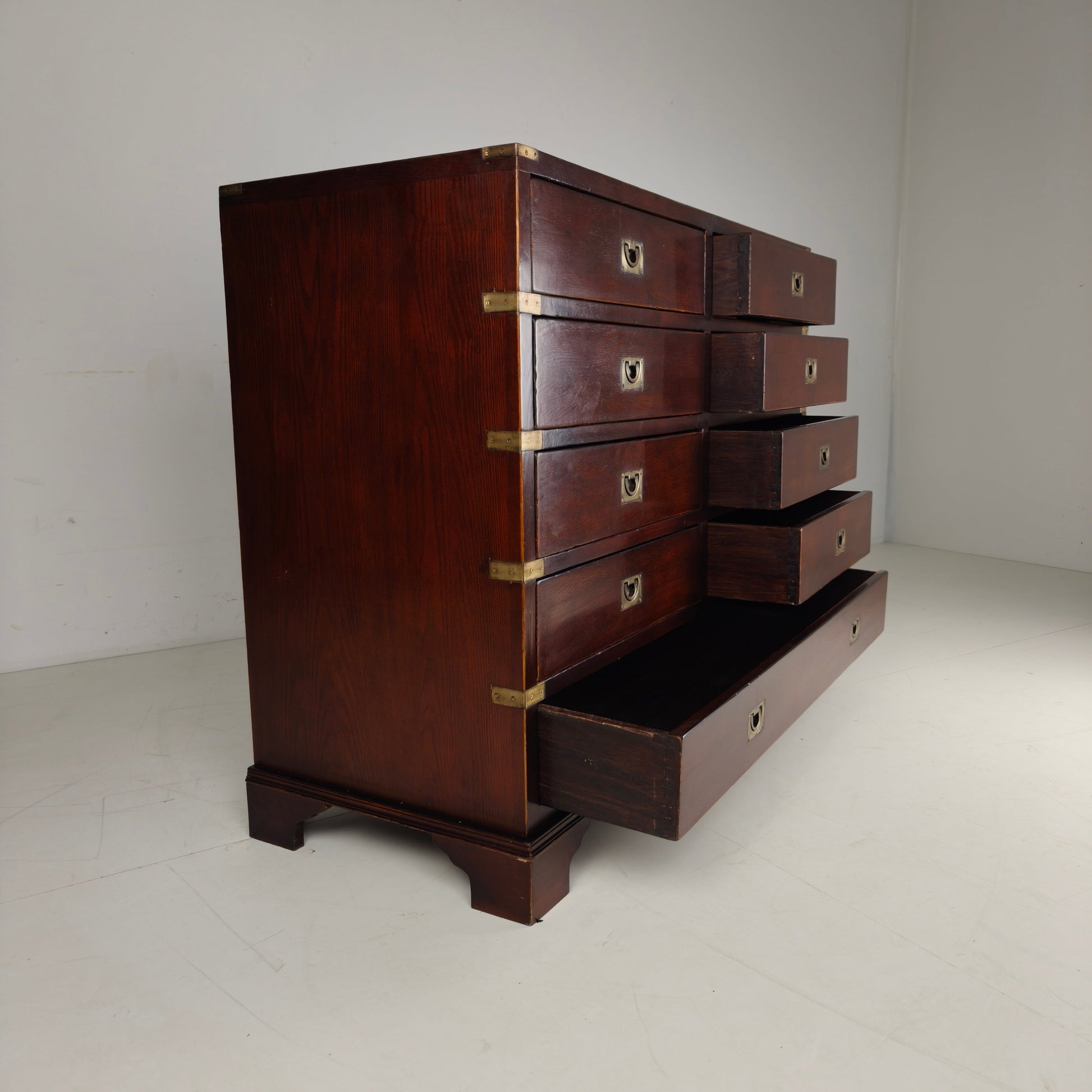 English Campaign Chest of Drawers with Brass Hardware – 20th Century English Campaign Chest of Drawers with Brass Hardware – 20th Century
