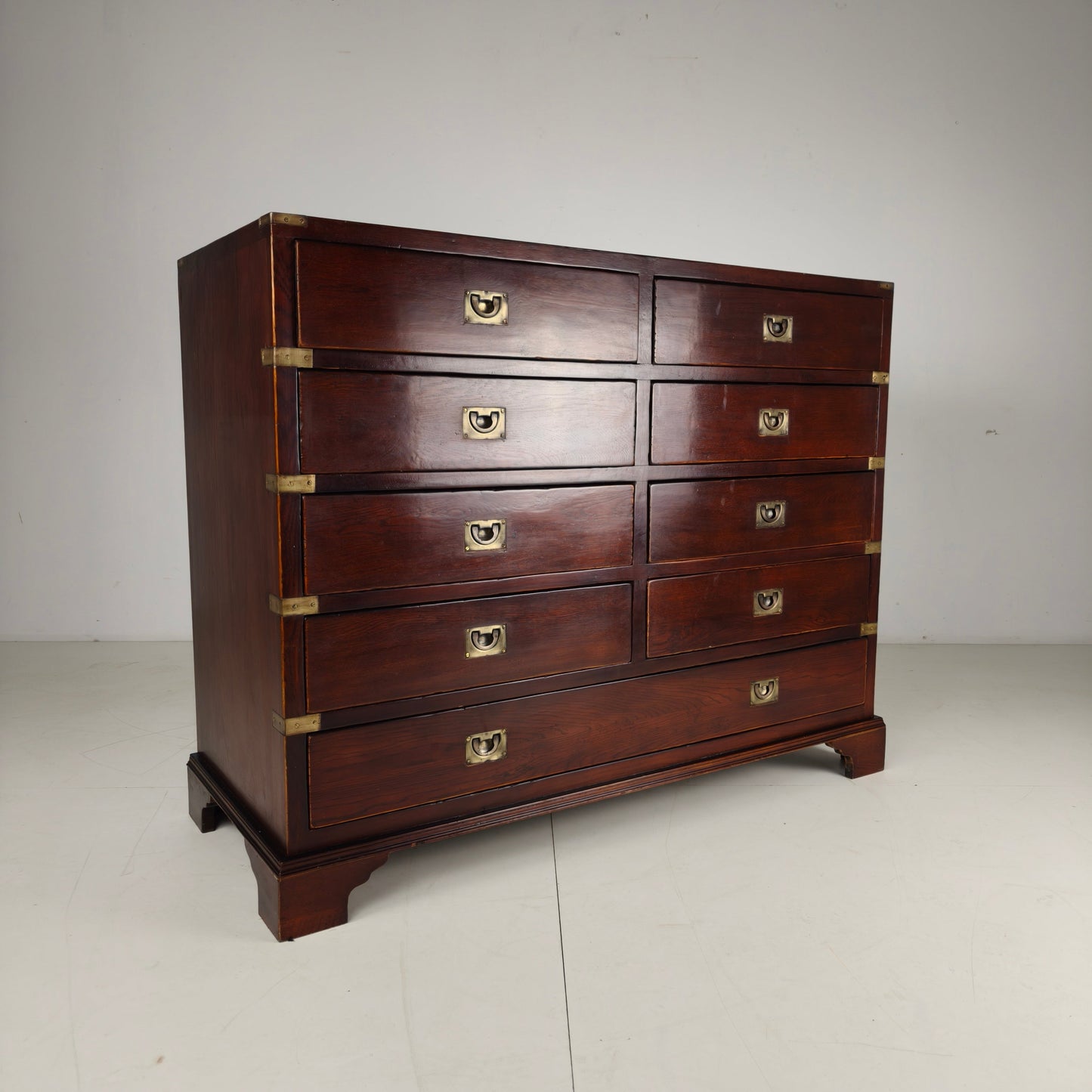 English Campaign Chest of Drawers with Brass Hardware – 20th Century English Campaign Chest of Drawers with Brass Hardware – 20th Century