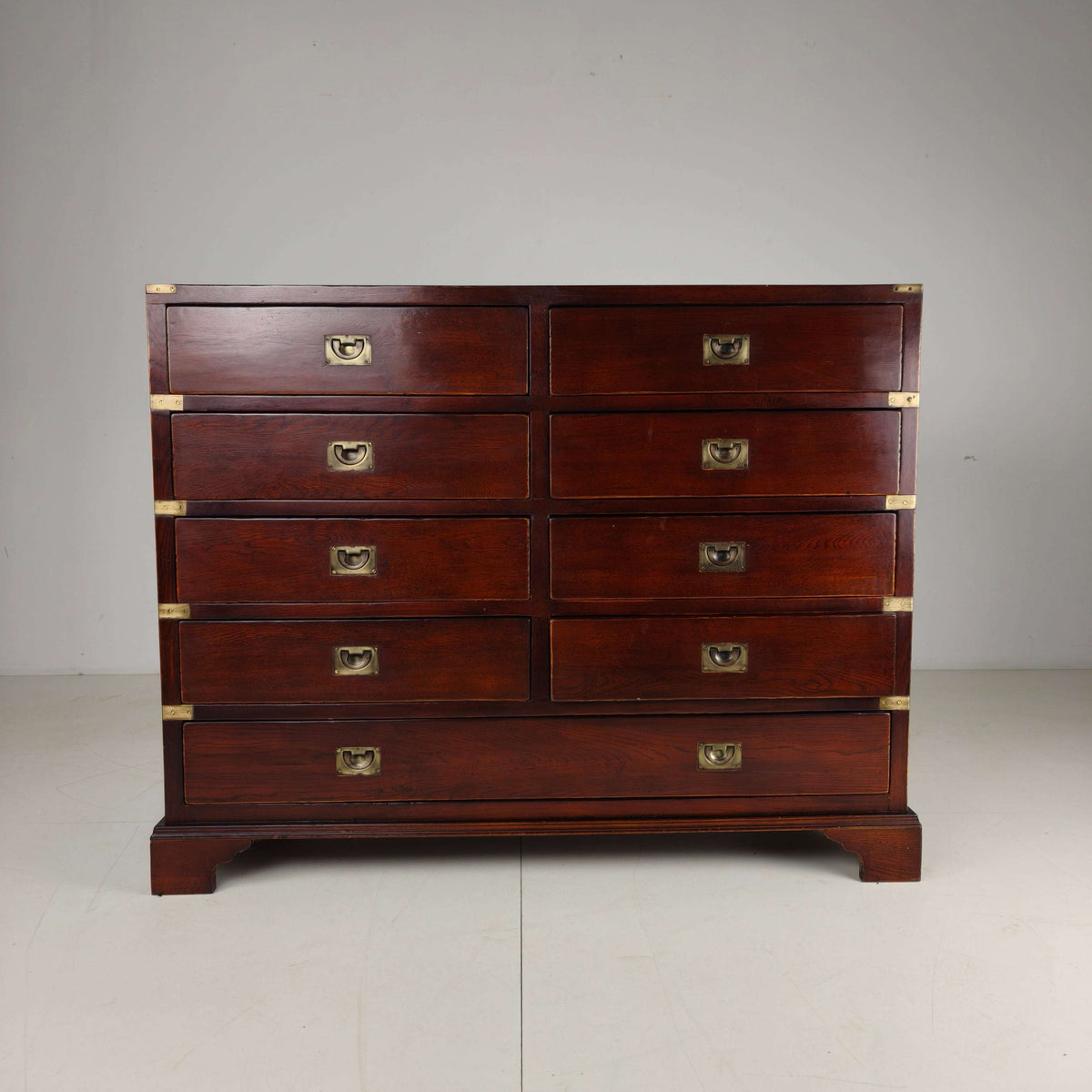 English Campaign Chest of Drawers with Brass Hardware – 20th Century English Campaign Chest of Drawers with Brass Hardware – 20th Century