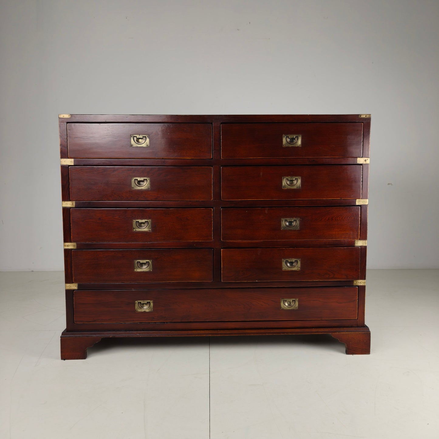 English Campaign Chest of Drawers with Brass Hardware – 20th Century English Campaign Chest of Drawers with Brass Hardware – 20th Century