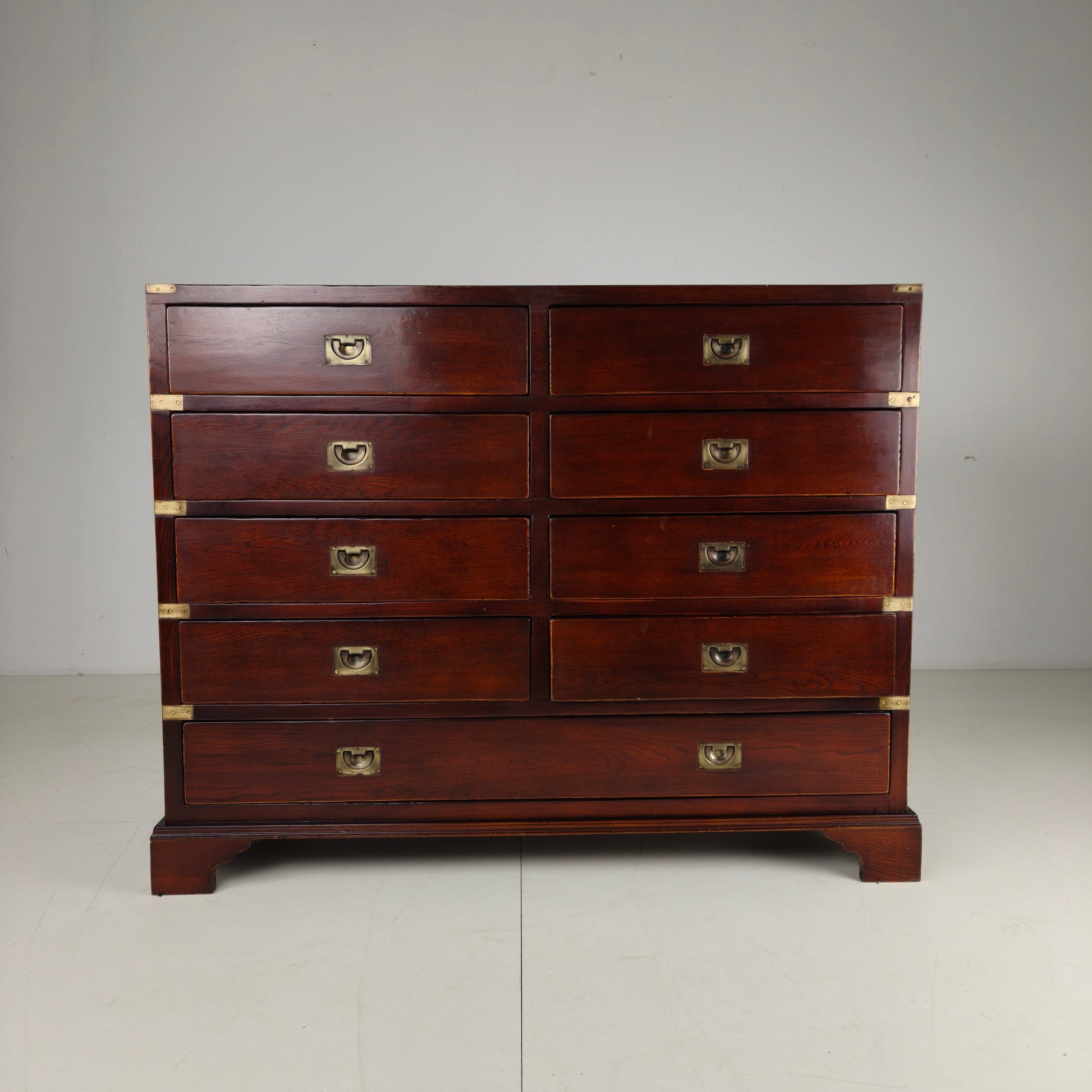 English Campaign Chest of Drawers with Brass Hardware – 20th Century English Campaign Chest of Drawers with Brass Hardware – 20th Century