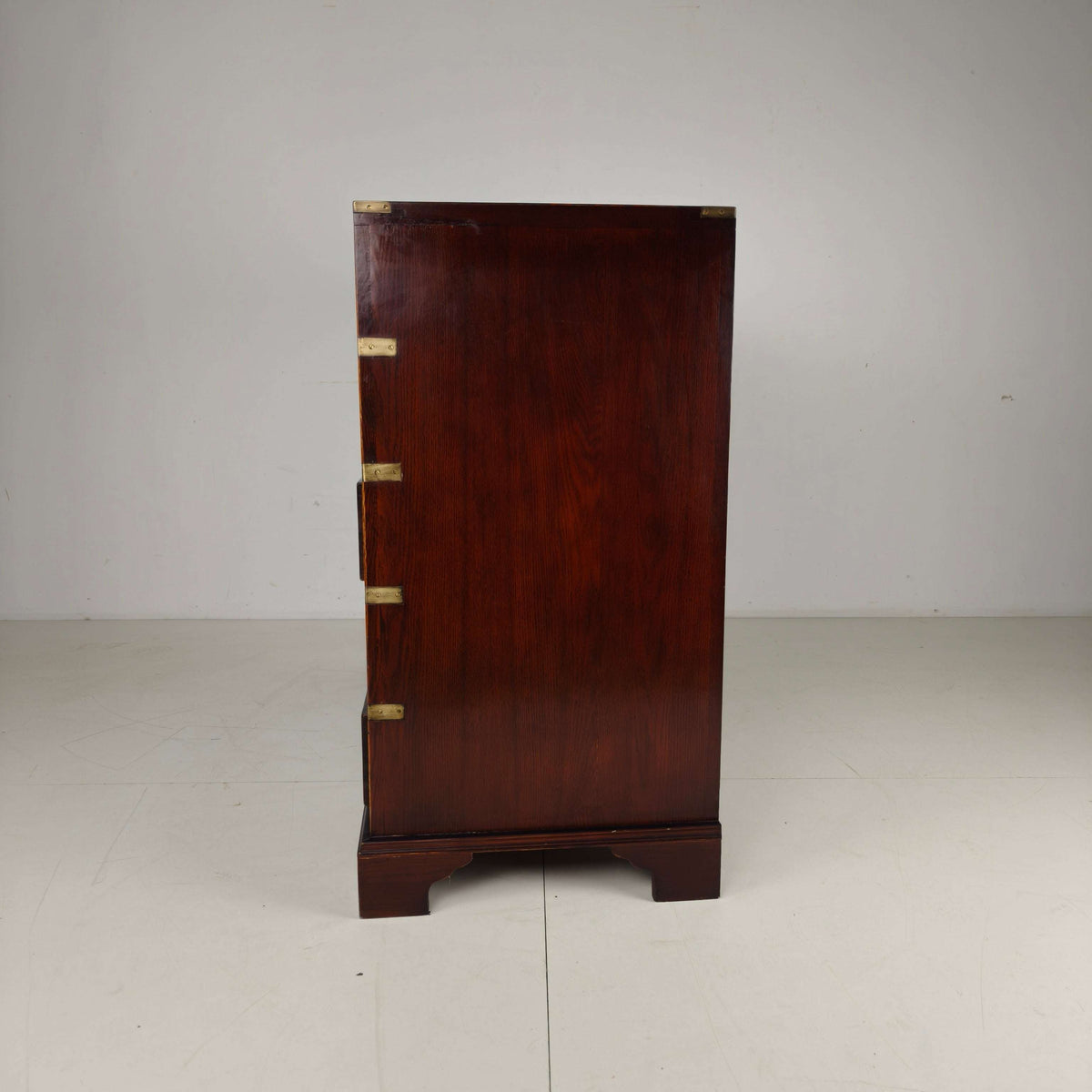 English Campaign Chest of Drawers with Brass Hardware – 20th Century English Campaign Chest of Drawers with Brass Hardware – 20th Century
