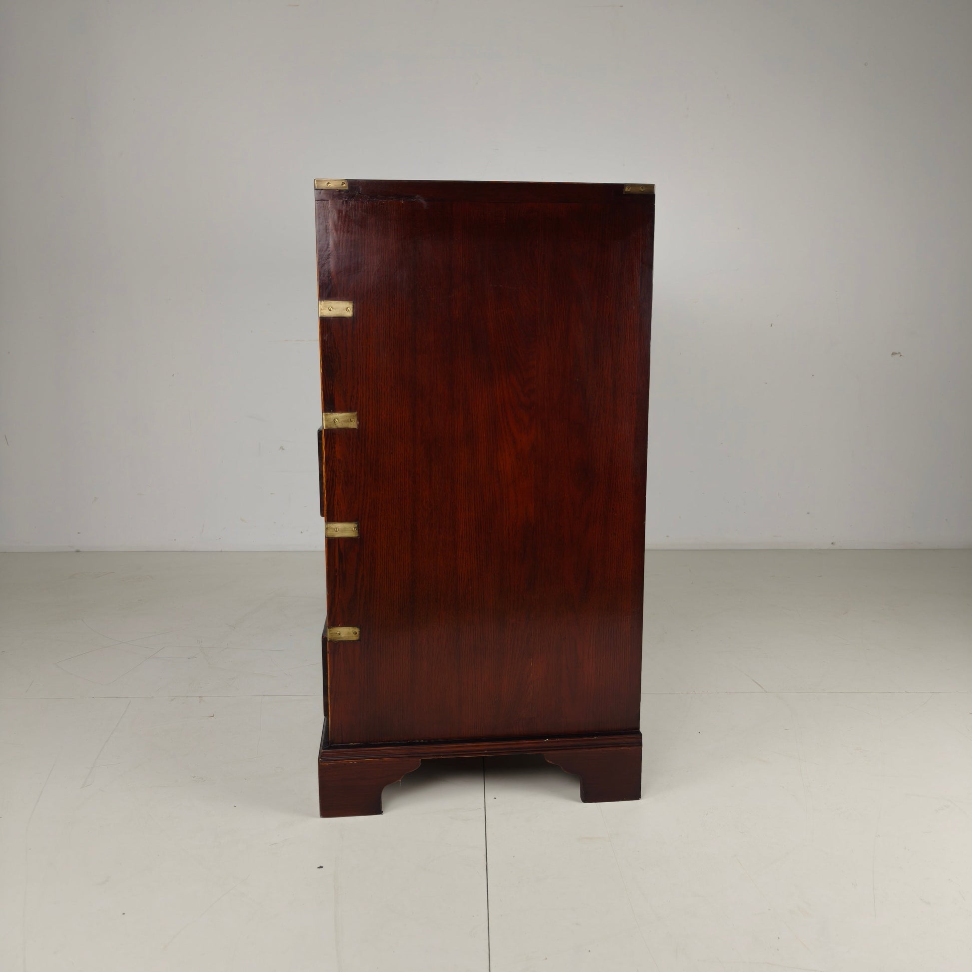 English Campaign Chest of Drawers with Brass Hardware – 20th Century English Campaign Chest of Drawers with Brass Hardware – 20th Century