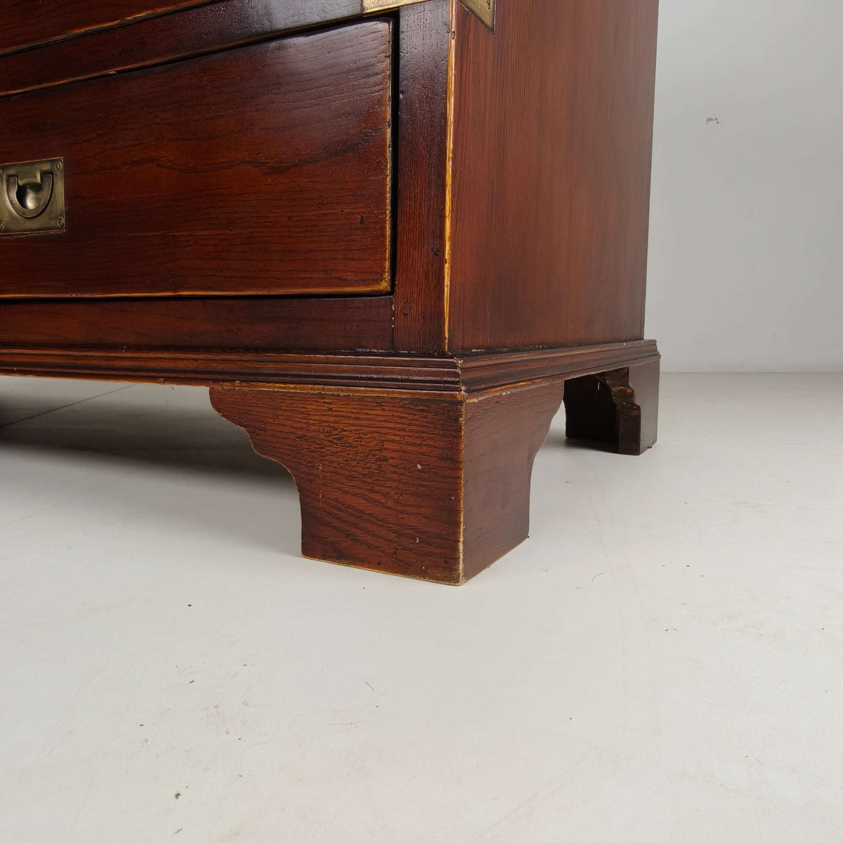 English Campaign Chest of Drawers with Brass Hardware – 20th Century English Campaign Chest of Drawers with Brass Hardware – 20th Century