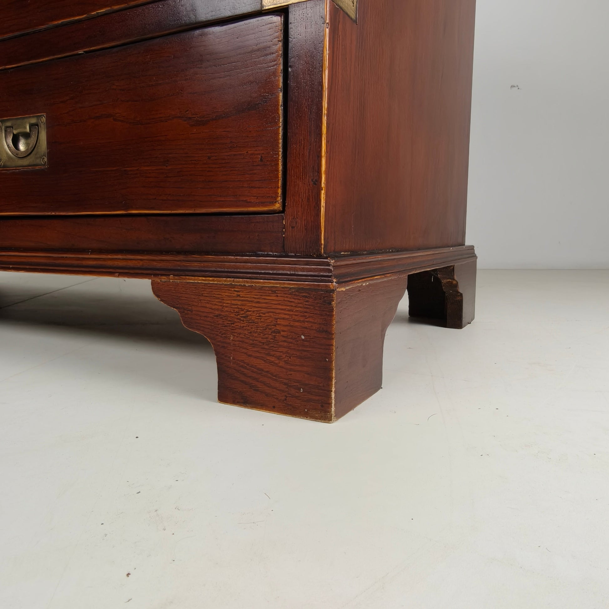 English Campaign Chest of Drawers with Brass Hardware – 20th Century English Campaign Chest of Drawers with Brass Hardware – 20th Century