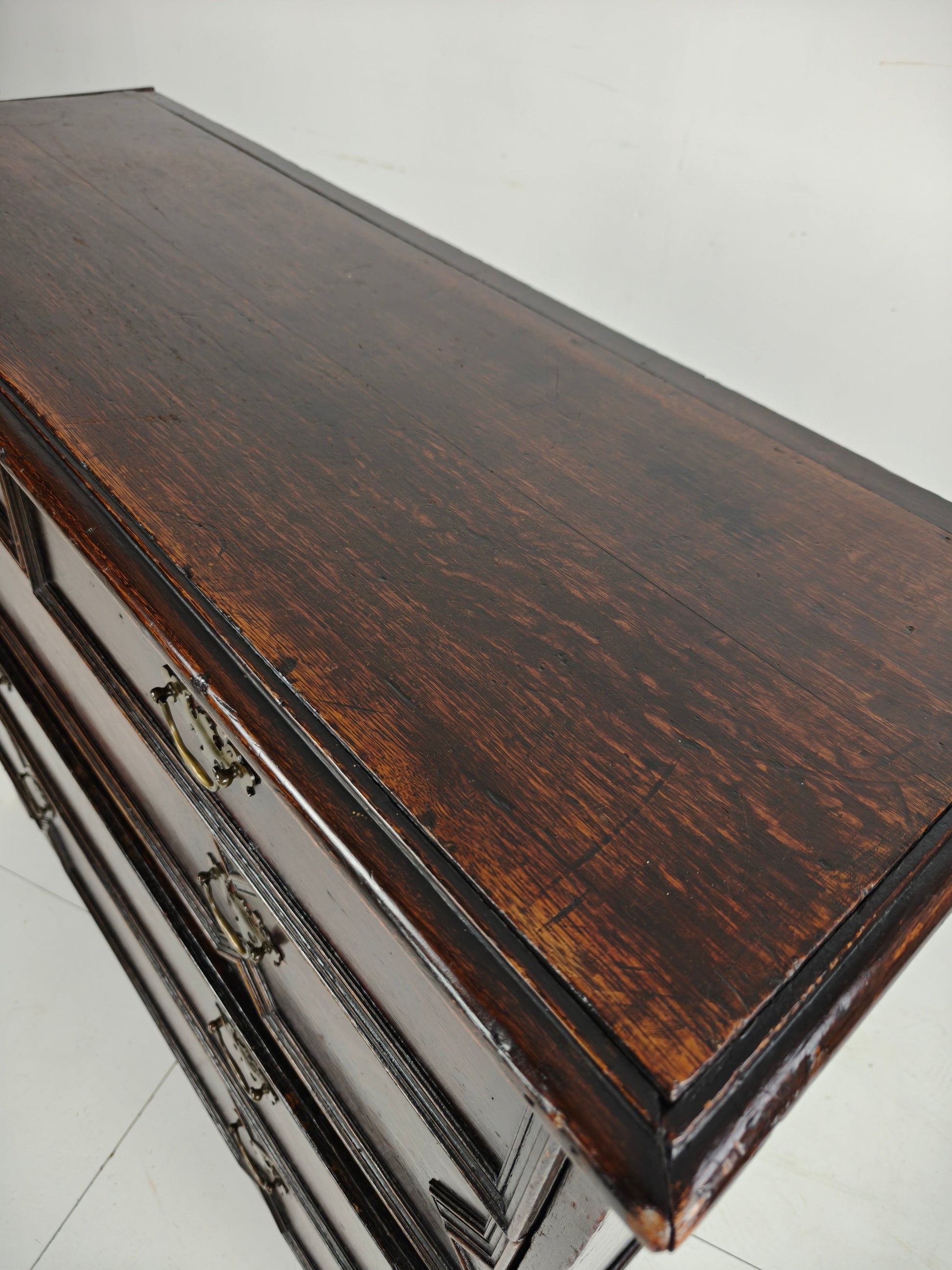 English Geometric-Panelled Oak Chest of Drawers, circa 1680 English Geometric-Panelled Oak Chest of Drawers, circa 1680