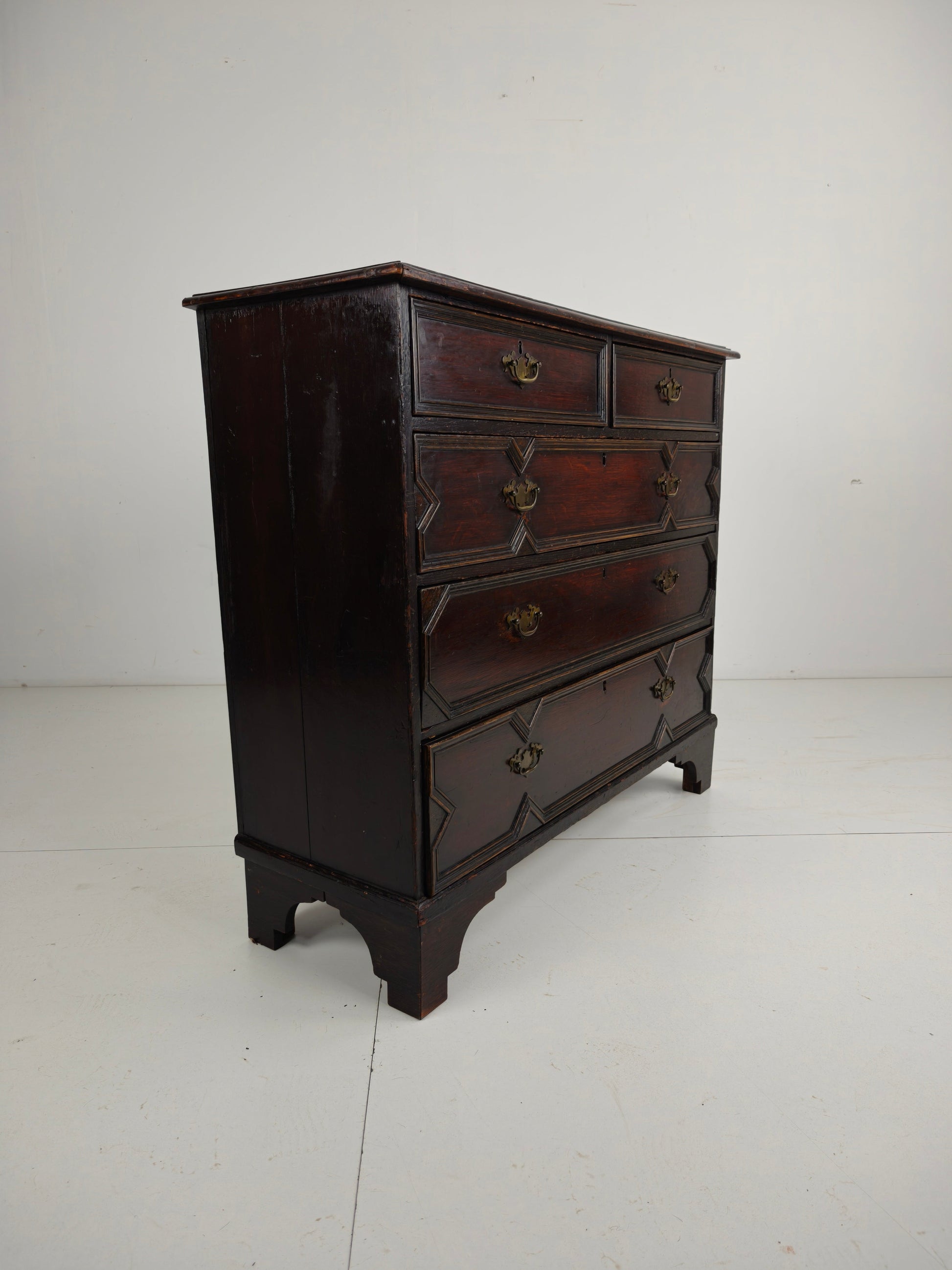 English Geometric-Panelled Oak Chest of Drawers, circa 1680 English Geometric-Panelled Oak Chest of Drawers, circa 1680