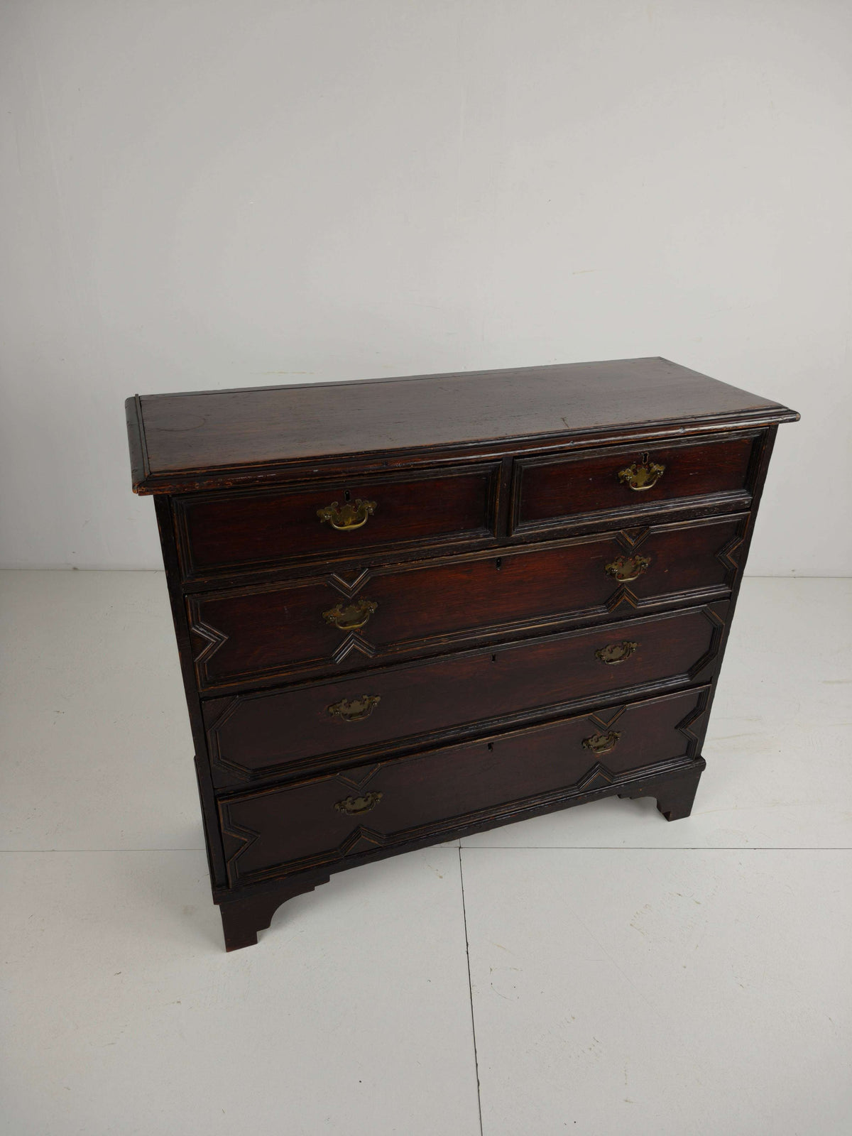 English Geometric-Panelled Oak Chest of Drawers, circa 1680 English Geometric-Panelled Oak Chest of Drawers, circa 1680
