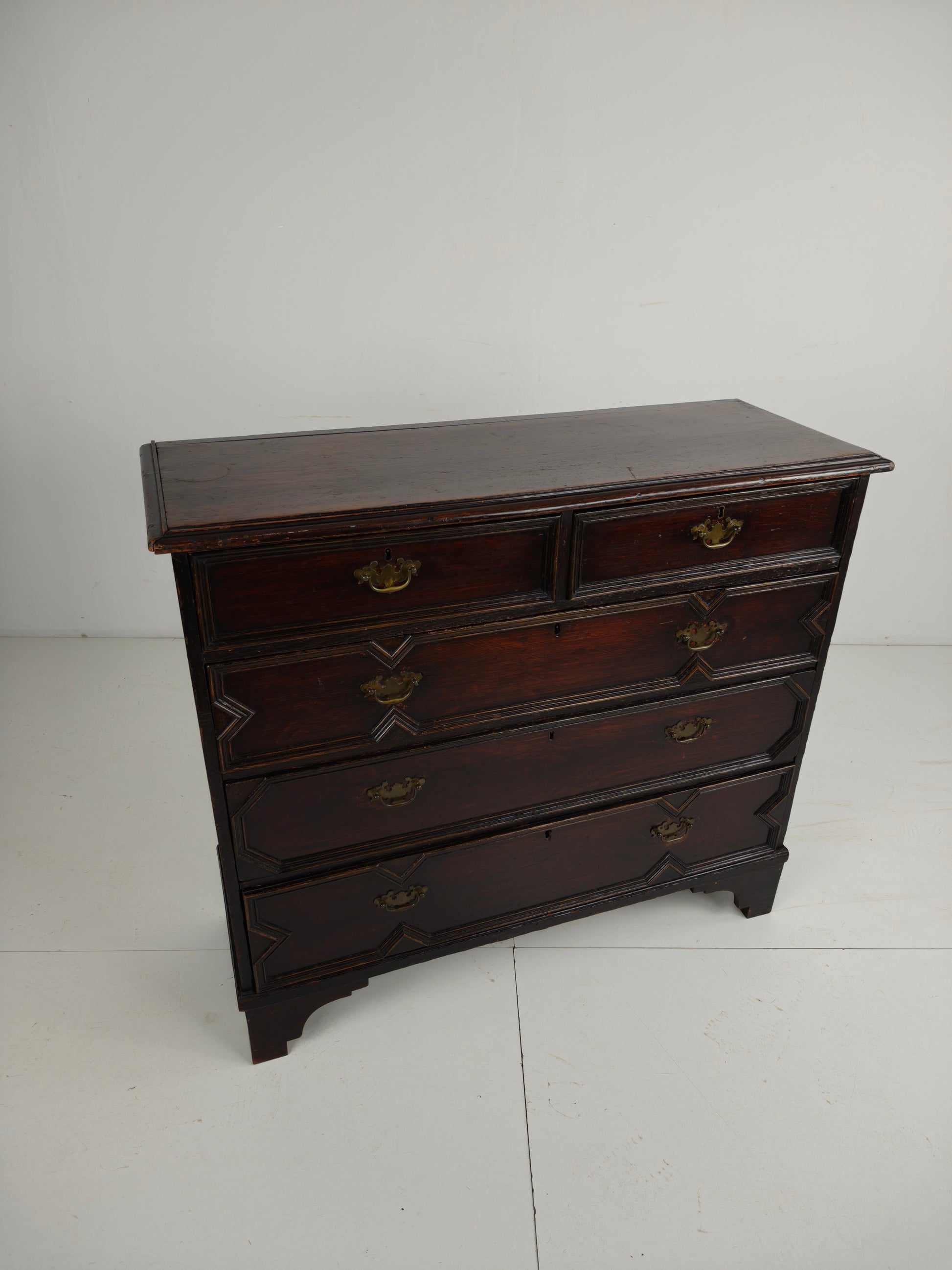 English Geometric-Panelled Oak Chest of Drawers, circa 1680 English Geometric-Panelled Oak Chest of Drawers, circa 1680