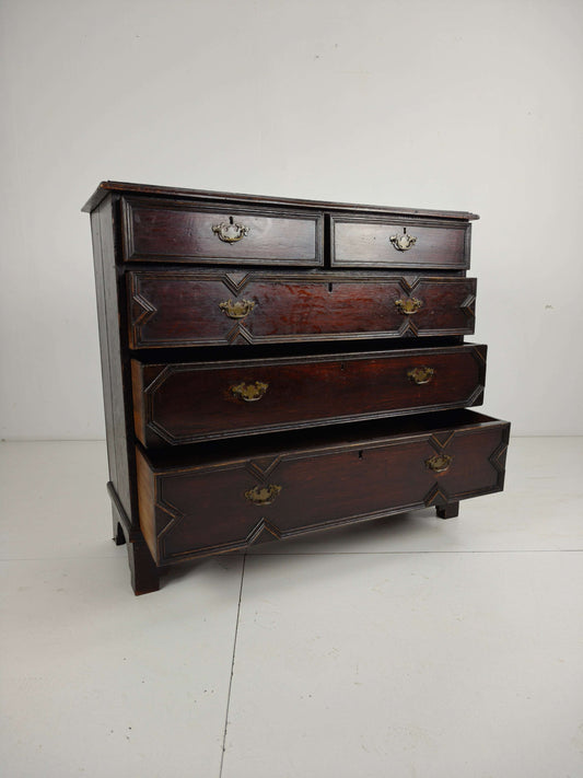 English Geometric-Panelled Oak Chest of Drawers, circa 1680 English Geometric-Panelled Oak Chest of Drawers, circa 1680