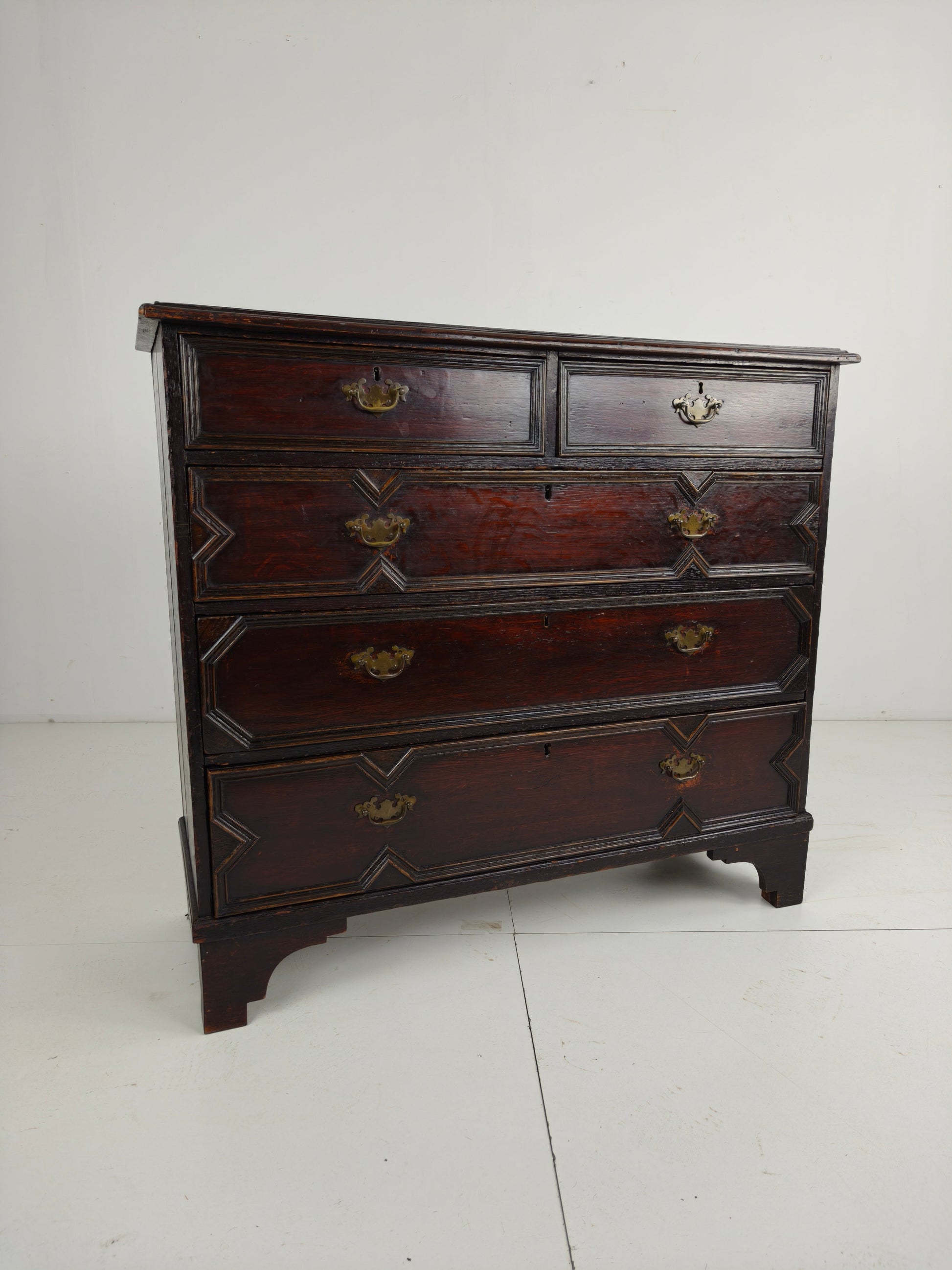 English Geometric-Panelled Oak Chest of Drawers, circa 1680 English Geometric-Panelled Oak Chest of Drawers, circa 1680
