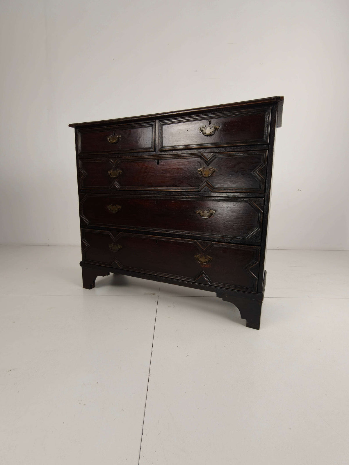 English Geometric-Panelled Oak Chest of Drawers, circa 1680 English Geometric-Panelled Oak Chest of Drawers, circa 1680