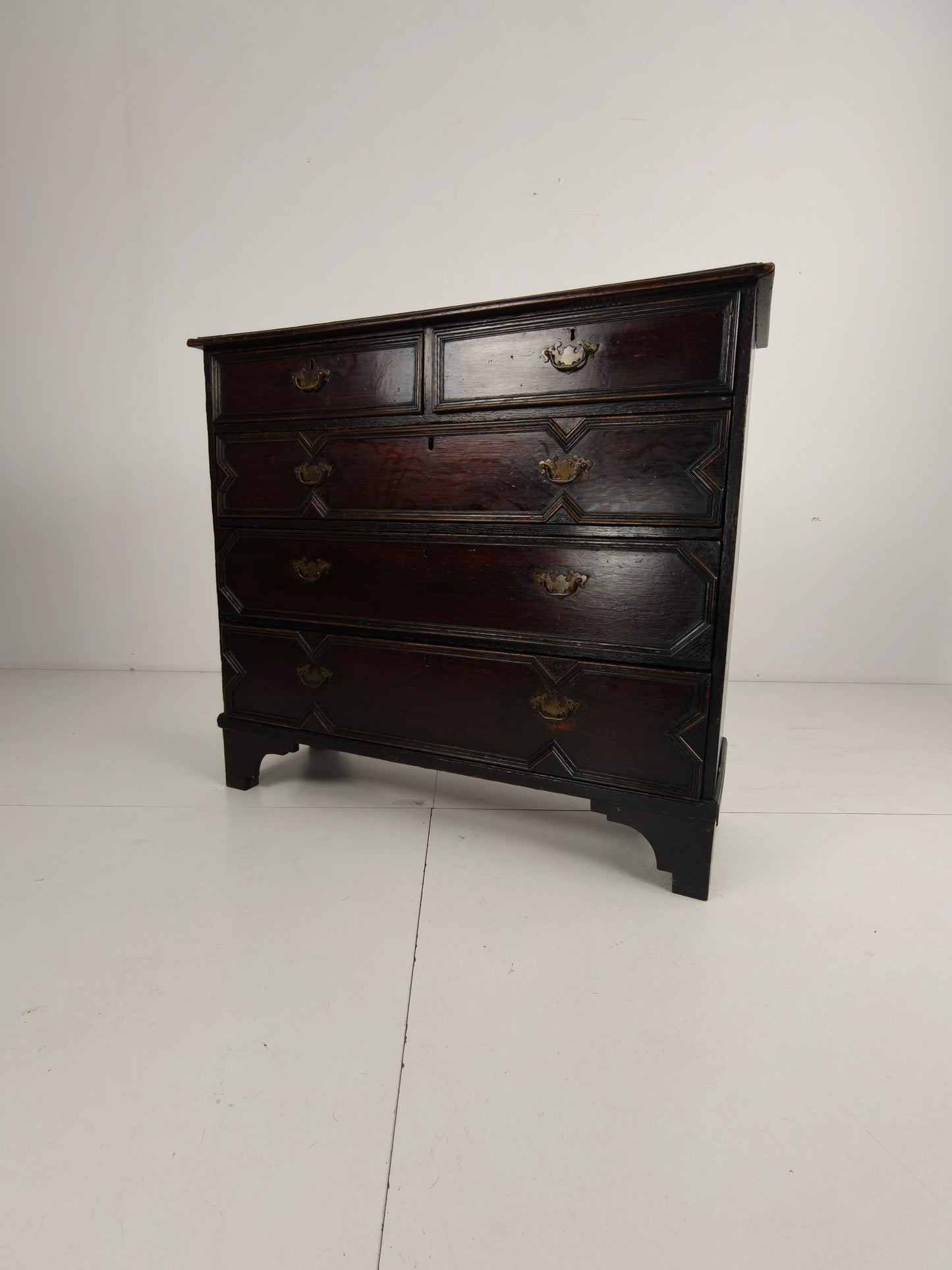 English Geometric-Panelled Oak Chest of Drawers, circa 1680 English Geometric-Panelled Oak Chest of Drawers, circa 1680