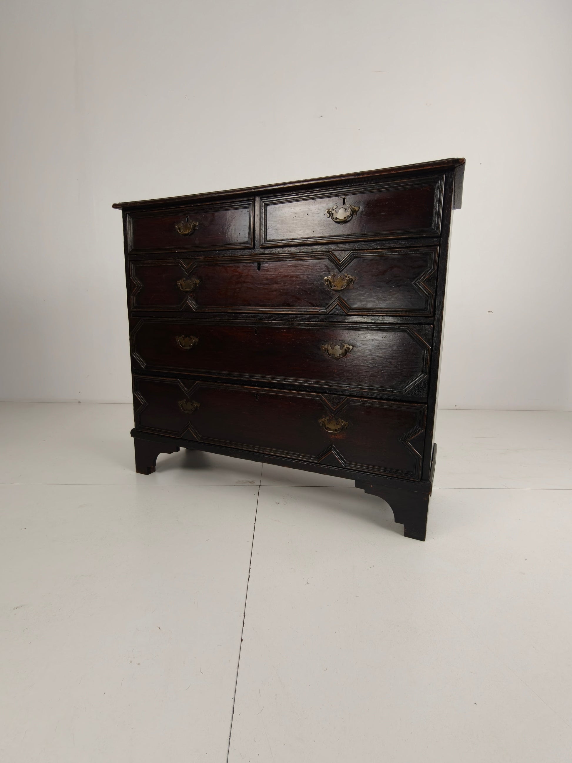 English Geometric-Panelled Oak Chest of Drawers, circa 1680 English Geometric-Panelled Oak Chest of Drawers, circa 1680