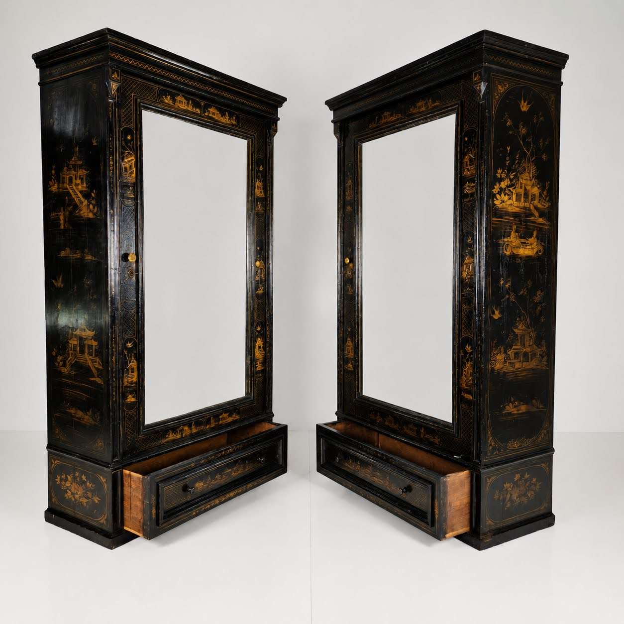 Pair of Chinoiserie Linen Cupboards / Wardrobes 19th Century Pair of Chinoiserie Linen Cupboards / Wardrobes 19th Century