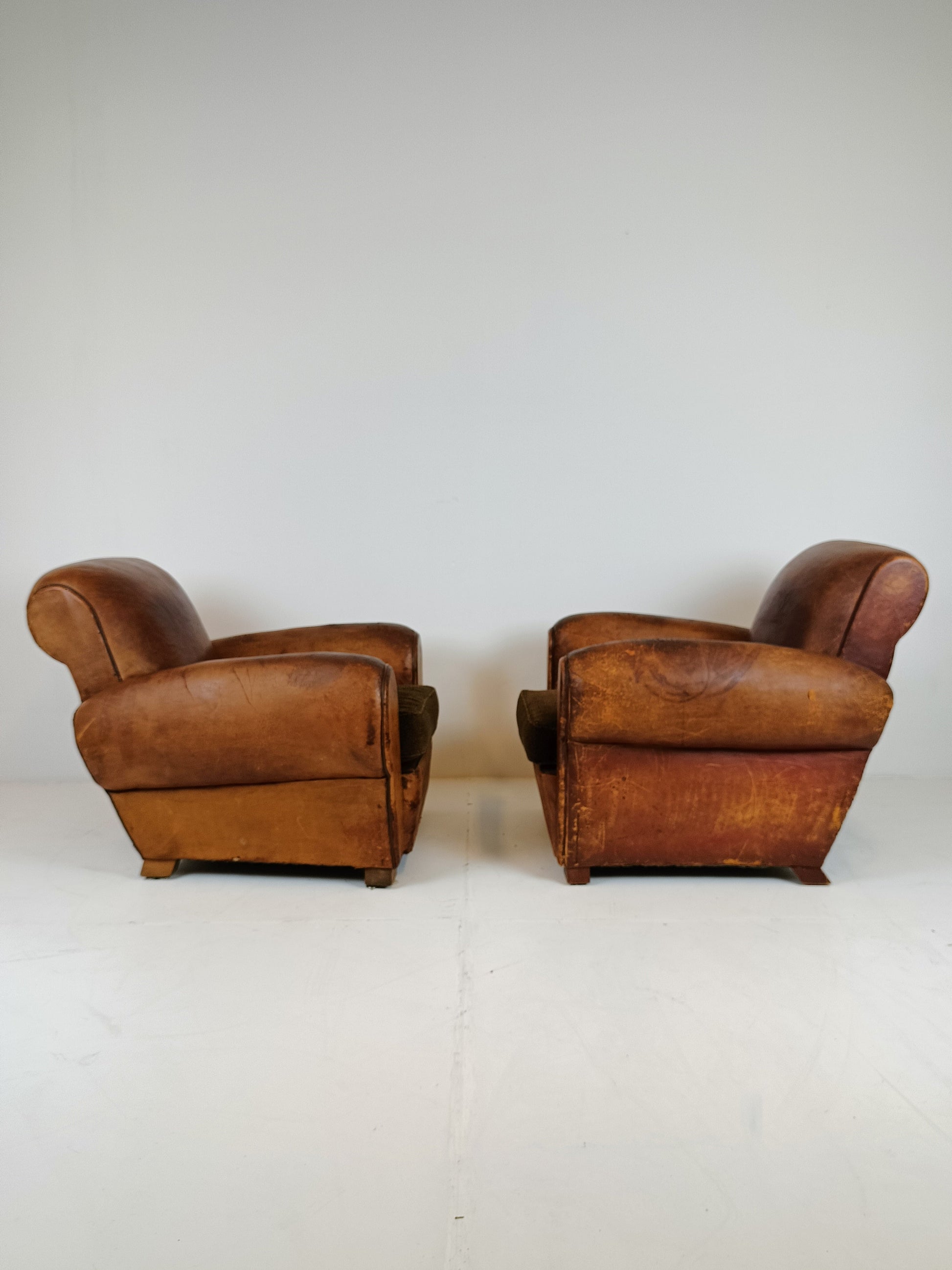 French Antique Sheepskin Club Armchairs 1920 French Antique Sheepskin Club Armchairs 1920