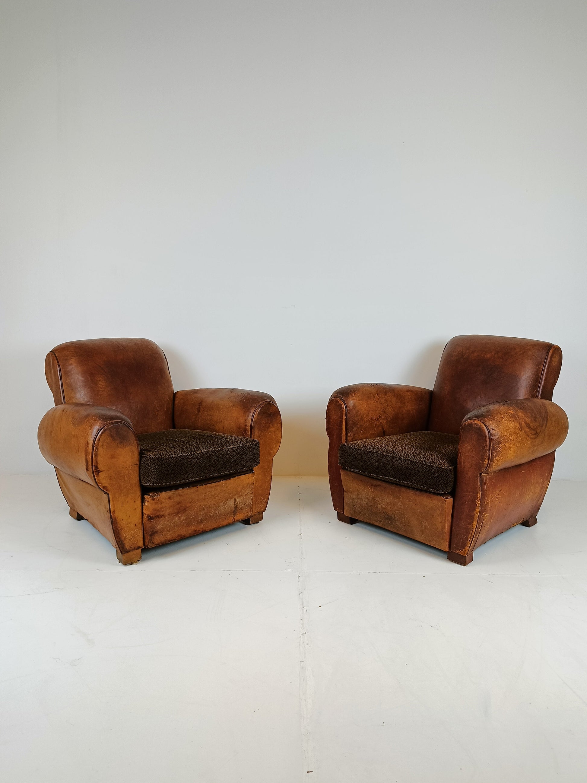 French Antique Sheepskin Club Armchairs 1920 French Antique Sheepskin Club Armchairs 1920