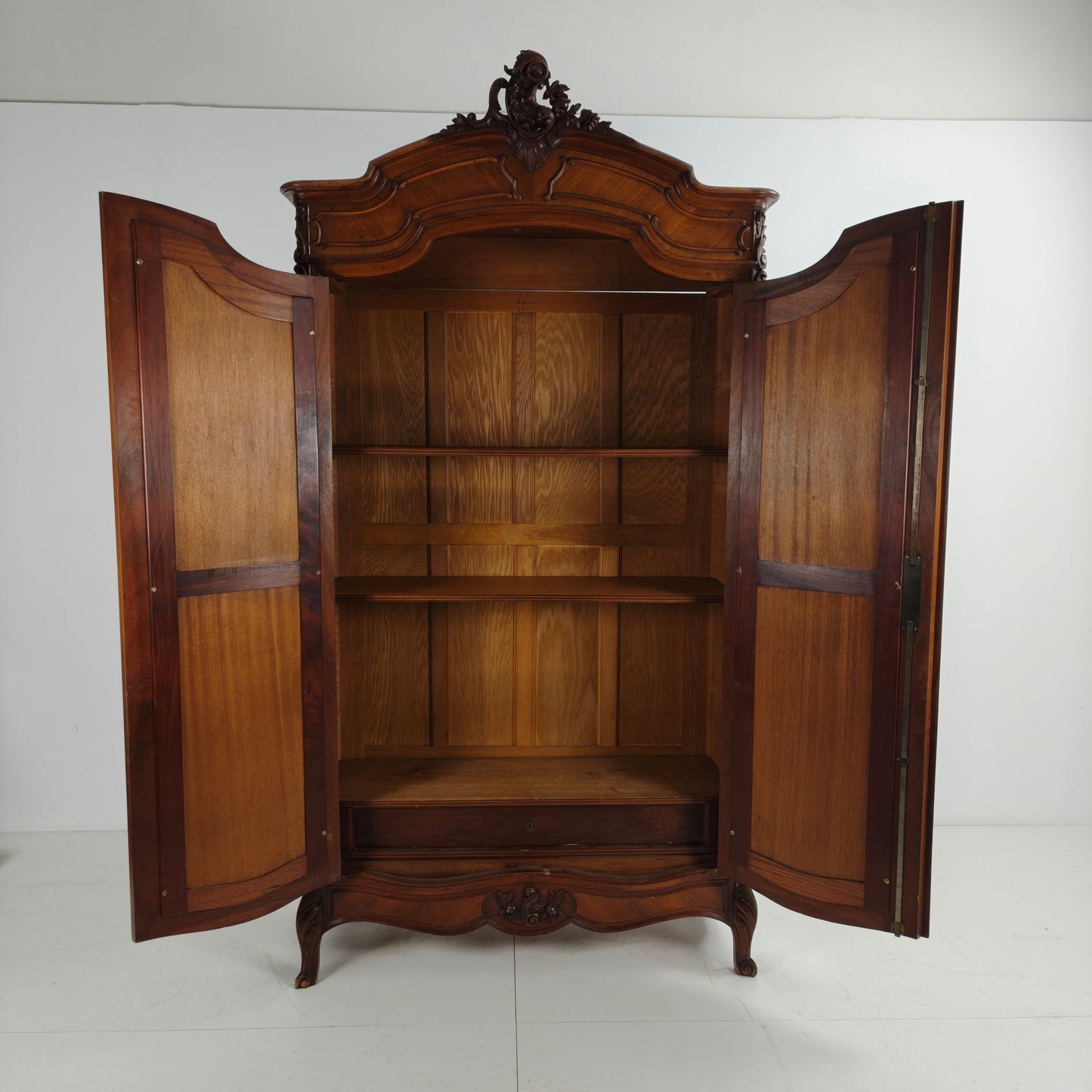French Louis XV Style Carved Wood Wardrobe / Armoire with Mirrored Doors French Louis XV Style Carved Wood Wardrobe / Armoire with Mirrored Doors