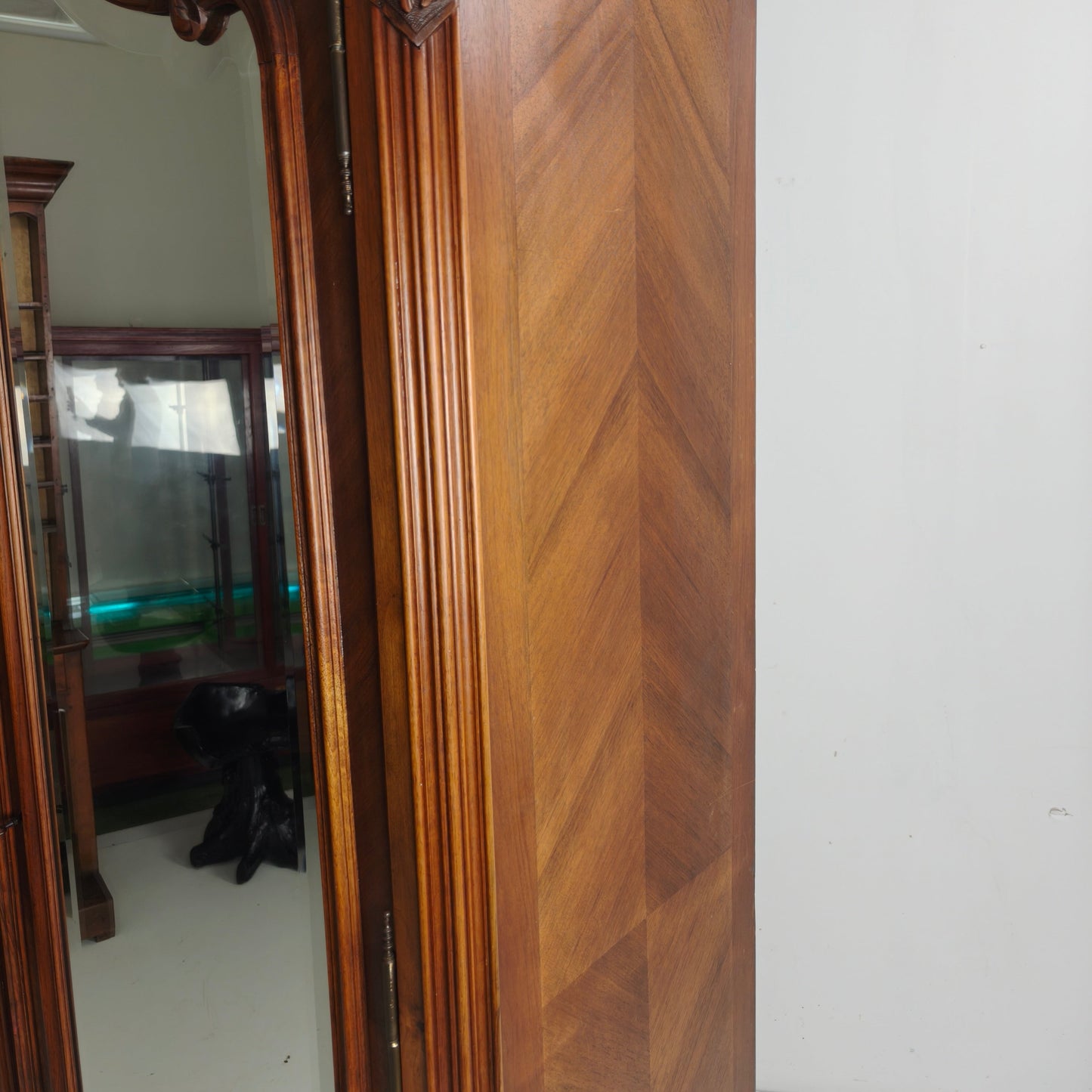 French Louis XV Style Carved Wood Wardrobe / Armoire with Mirrored Doors French Louis XV Style Carved Wood Wardrobe / Armoire with Mirrored Doors