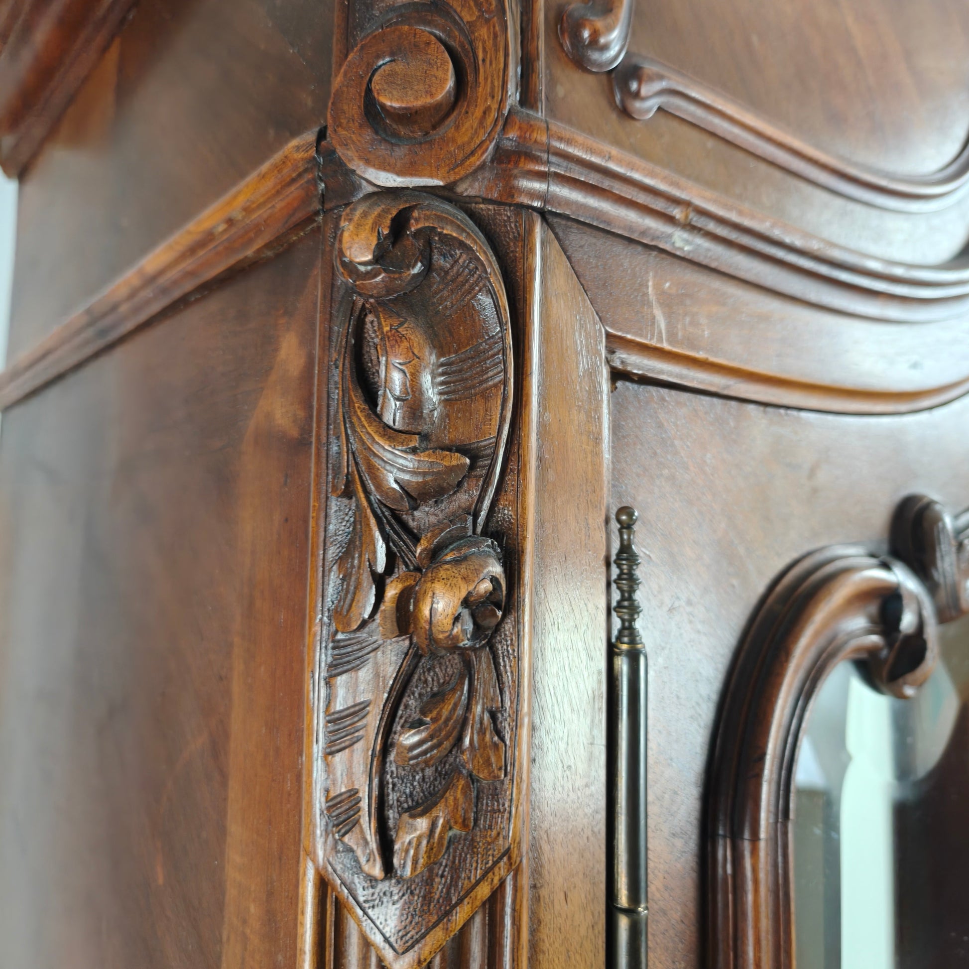 French Louis XV Style Carved Wood Wardrobe / Armoire with Mirrored Doors French Louis XV Style Carved Wood Wardrobe / Armoire with Mirrored Doors