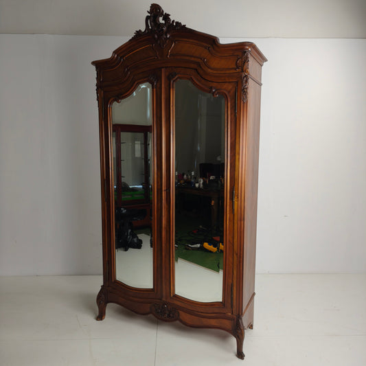 French Louis XV Style Carved Wood Wardrobe / Armoire with Mirrored Doors French Louis XV Style Carved Wood Wardrobe / Armoire with Mirrored Doors