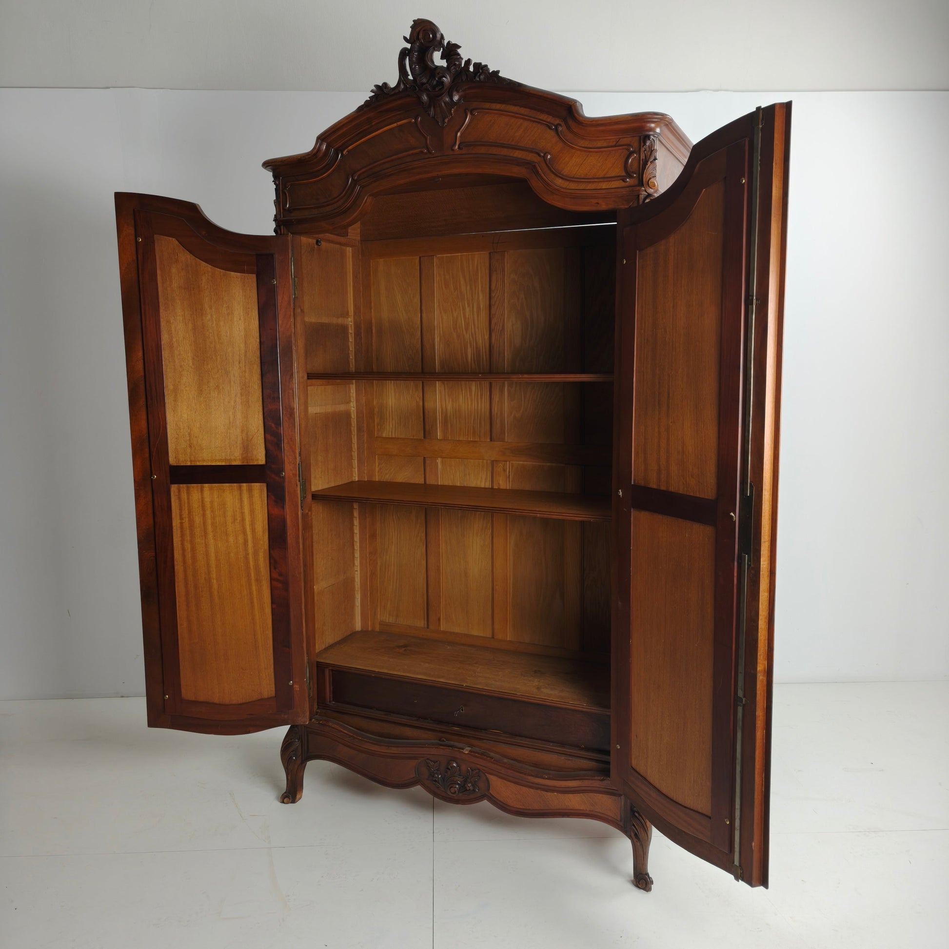 French Louis XV Style Carved Wood Wardrobe / Armoire with Mirrored Doors French Louis XV Style Carved Wood Wardrobe / Armoire with Mirrored Doors