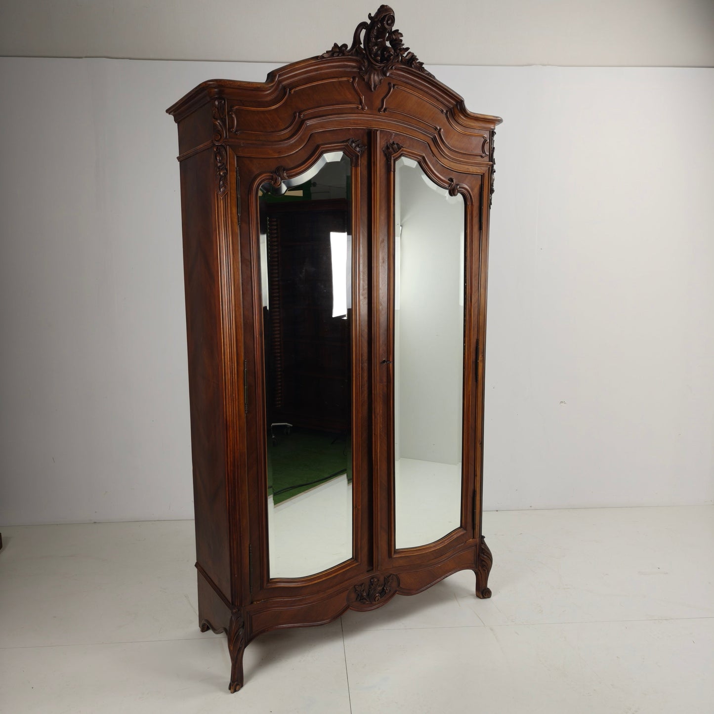 French Louis XV Style Carved Wood Wardrobe / Armoire with Mirrored Doors French Louis XV Style Carved Wood Wardrobe / Armoire with Mirrored Doors