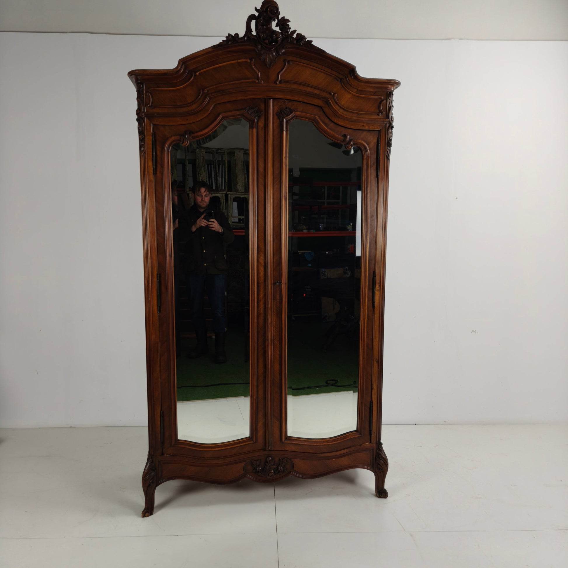 French Louis XV Style Carved Wood Wardrobe / Armoire with Mirrored Doors French Louis XV Style Carved Wood Wardrobe / Armoire with Mirrored Doors