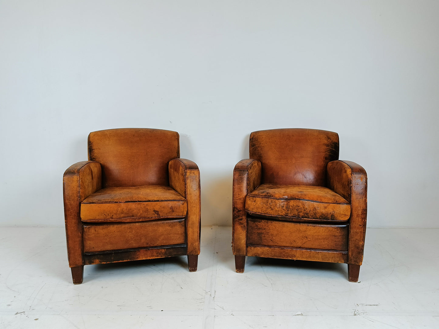 Great Looking Patinated Sheep Leather Armchair Set Great Looking Patinated Sheep Leather Armchair Set