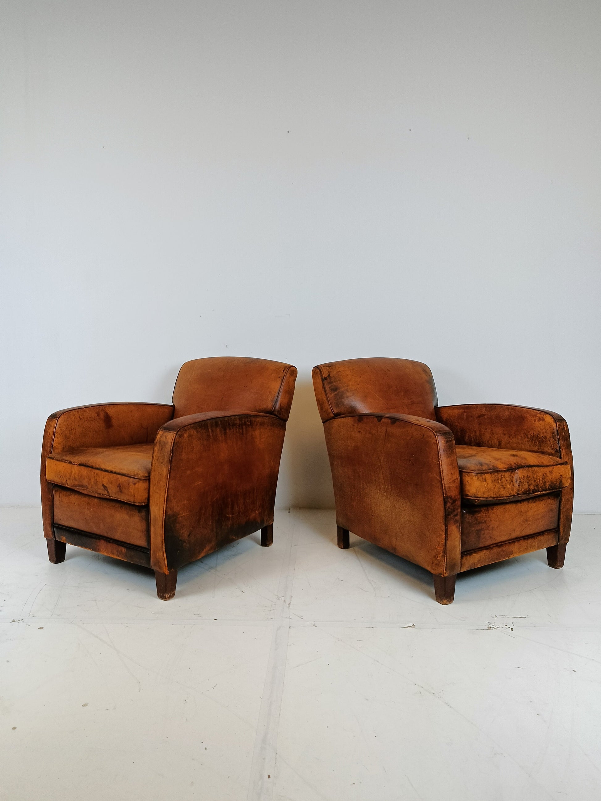 Great Looking Patinated Sheep Leather Armchair Set Great Looking Patinated Sheep Leather Armchair Set