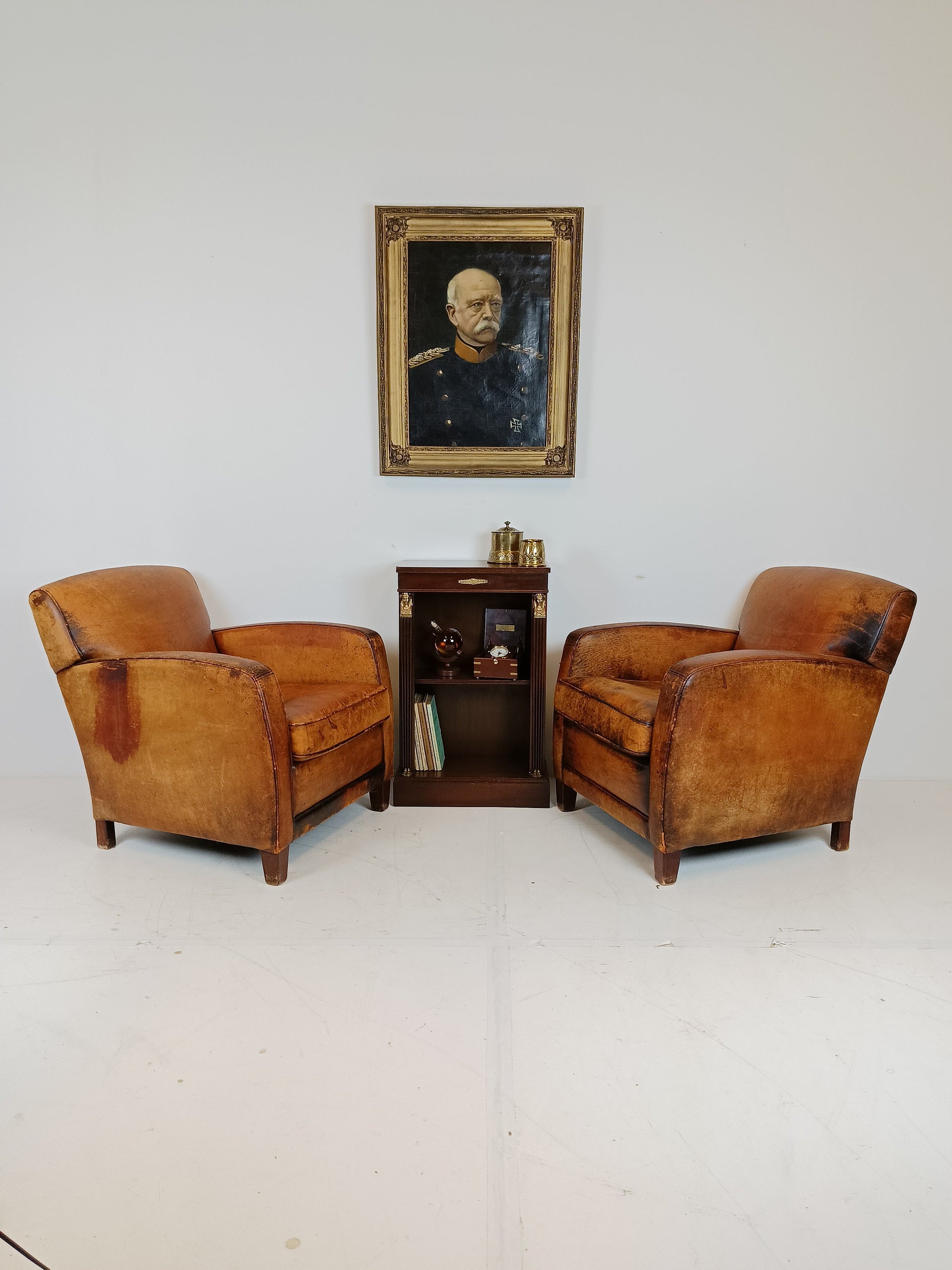 Great Looking Patinated Sheep Leather Armchair Set Great Looking Patinated Sheep Leather Armchair Set
