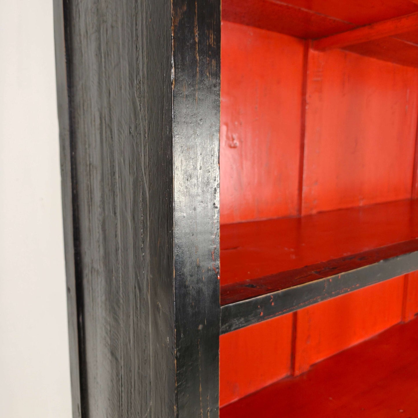 Large Antique Chinese Display Cabinet / Open Bookcase with Red Lacquer Interior Large Antique Chinese Display Cabinet / Open Bookcase with Red Lacquer Interior