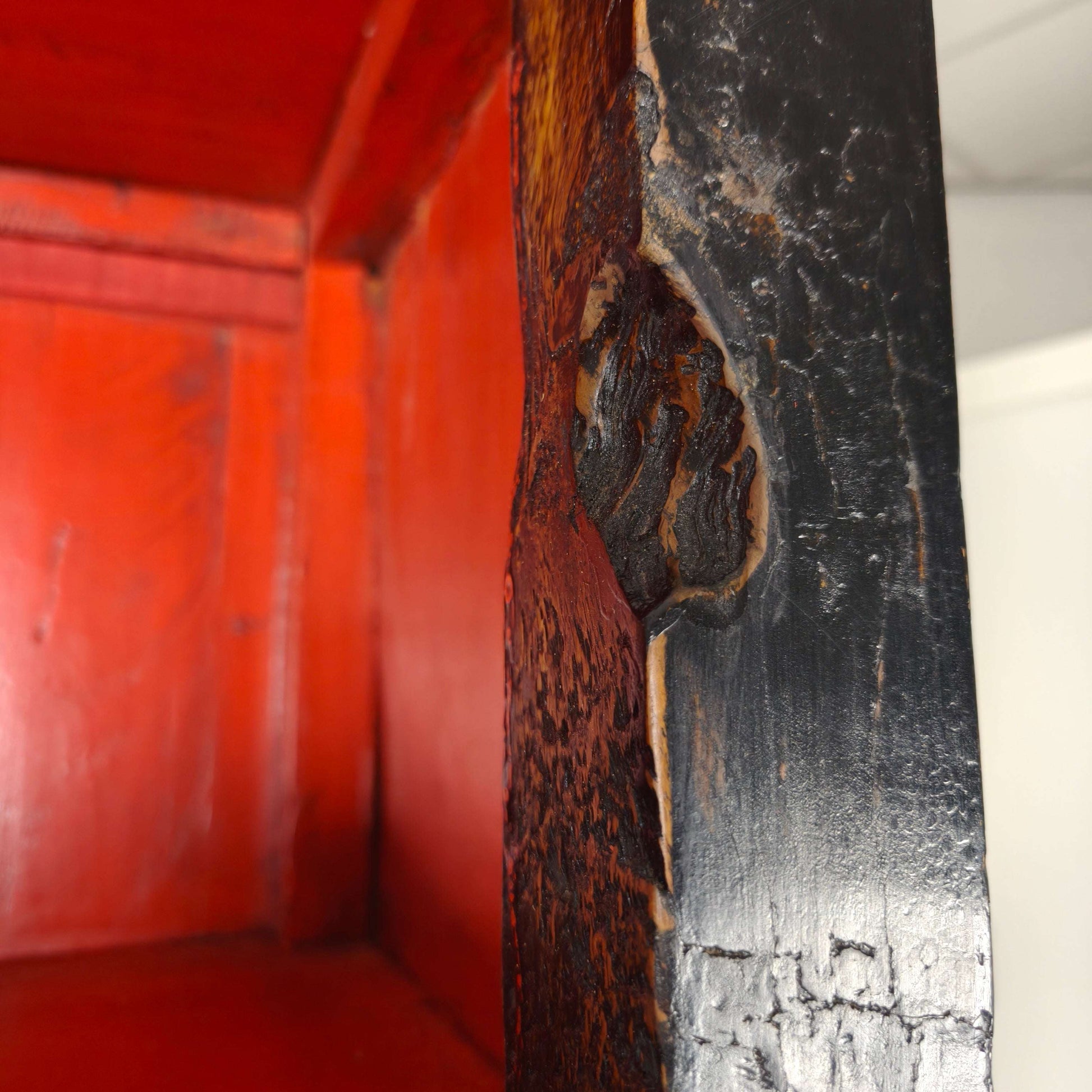 Large Antique Chinese Display Cabinet / Open Bookcase with Red Lacquer Interior Large Antique Chinese Display Cabinet / Open Bookcase with Red Lacquer Interior