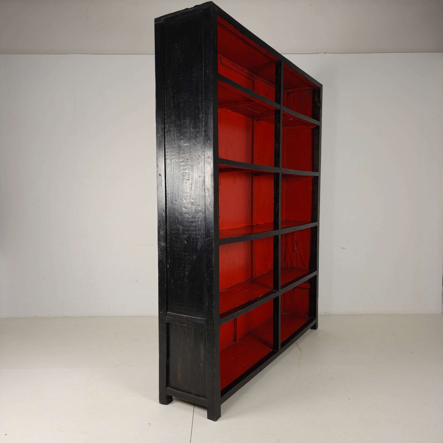 Large Antique Chinese Display Cabinet / Open Bookcase with Red Lacquer Interior Large Antique Chinese Display Cabinet / Open Bookcase with Red Lacquer Interior