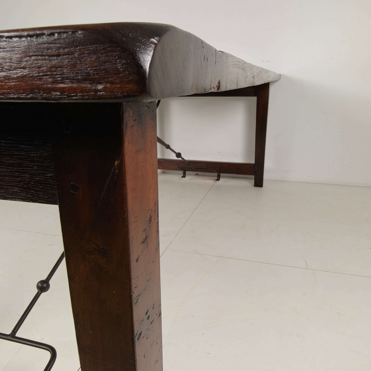 Large Spanish Oak Dining Table with Wrought Iron Bars– 20th Century Large Spanish Oak Dining Table with Wrought Iron Bars– 20th Century