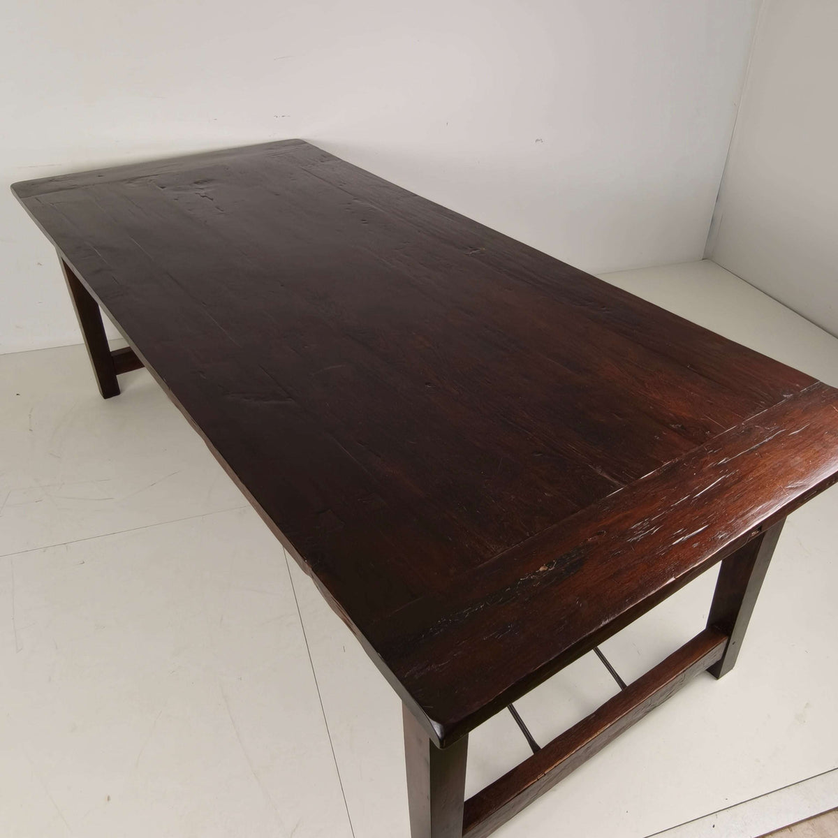 Large Spanish Oak Dining Table with Wrought Iron Bars– 20th Century Large Spanish Oak Dining Table with Wrought Iron Bars– 20th Century