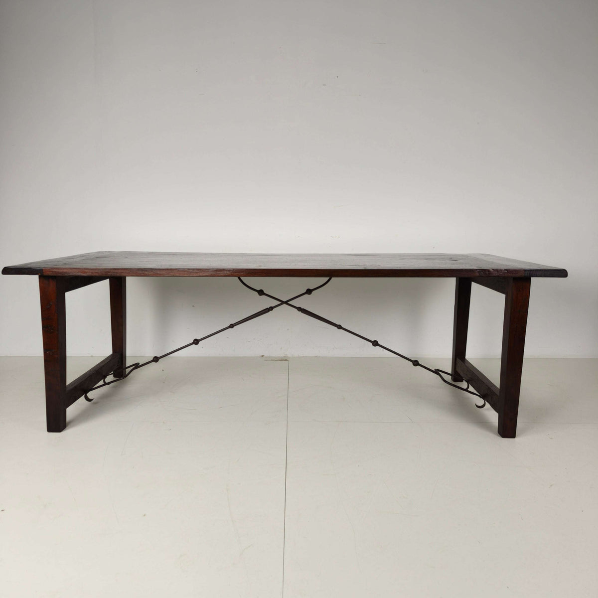 Large Spanish Oak Dining Table with Wrought Iron Bars– 20th Century Large Spanish Oak Dining Table with Wrought Iron Bars– 20th Century