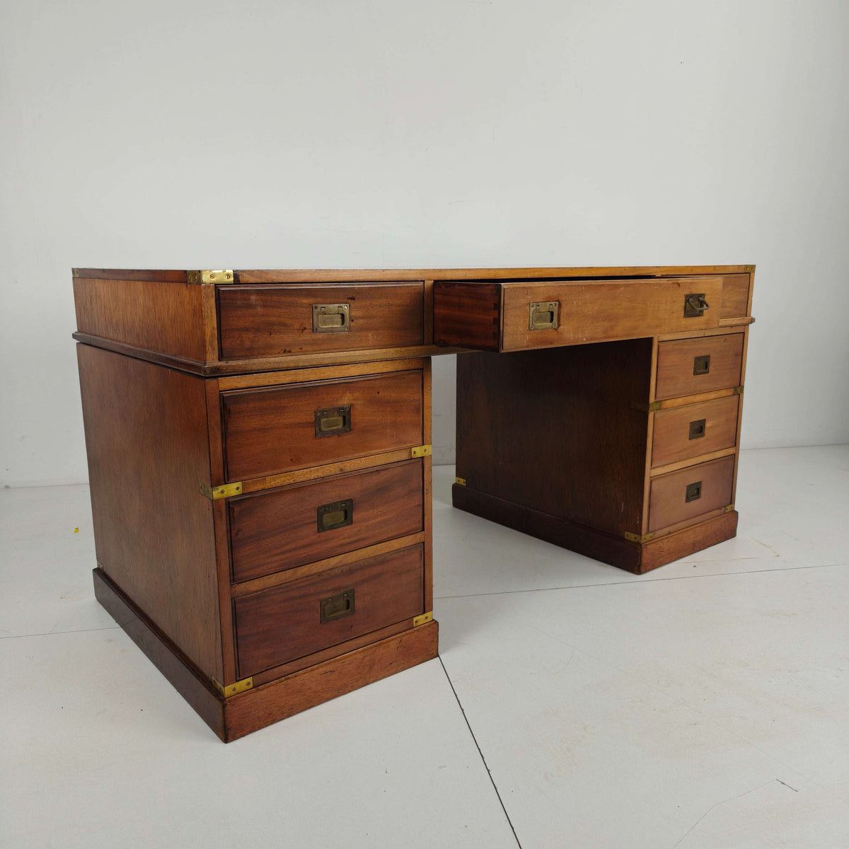 Late 20th Century English Campaign Style Desk Late 20th Century English Campaign Style Desk