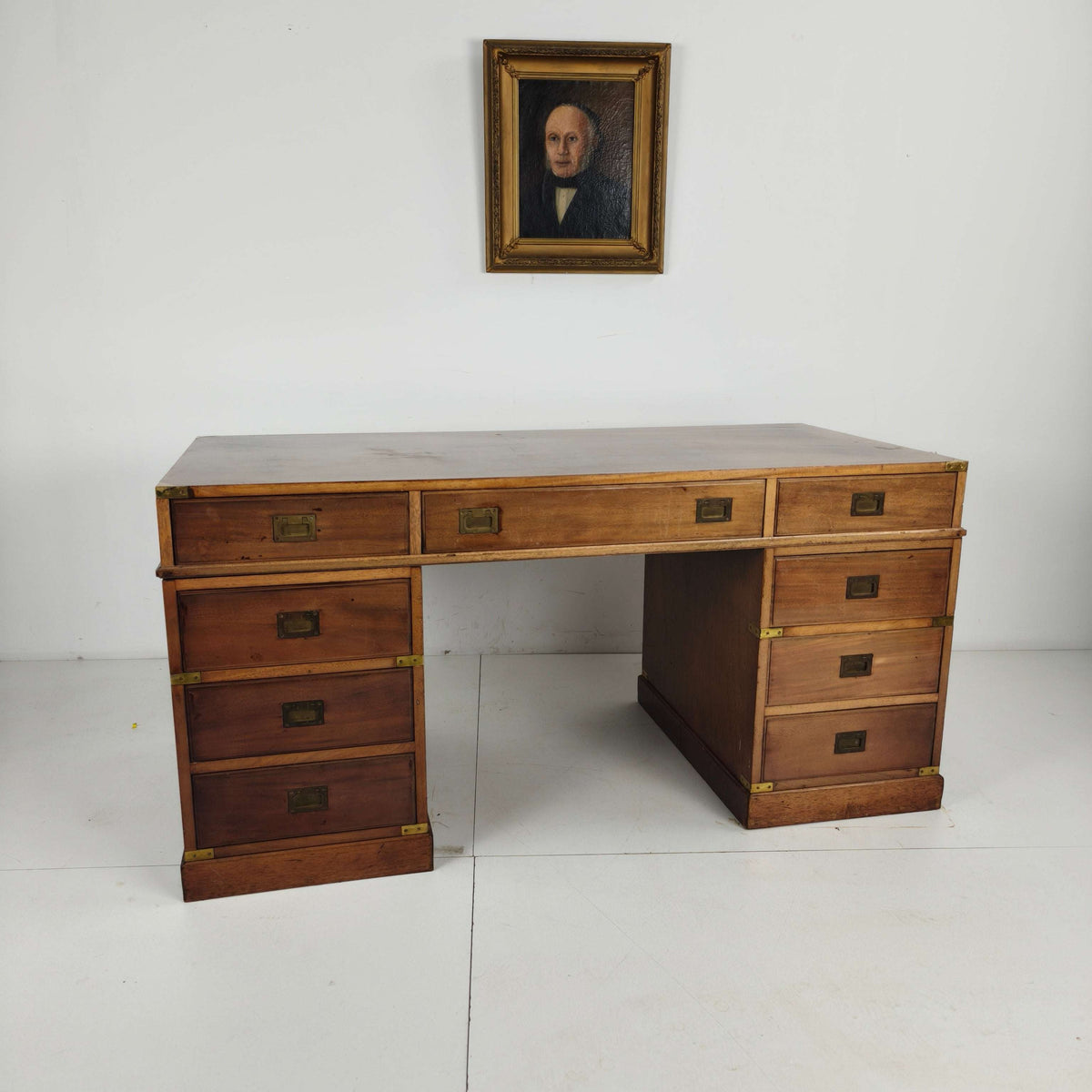 Late 20th Century English Campaign Style Desk Late 20th Century English Campaign Style Desk