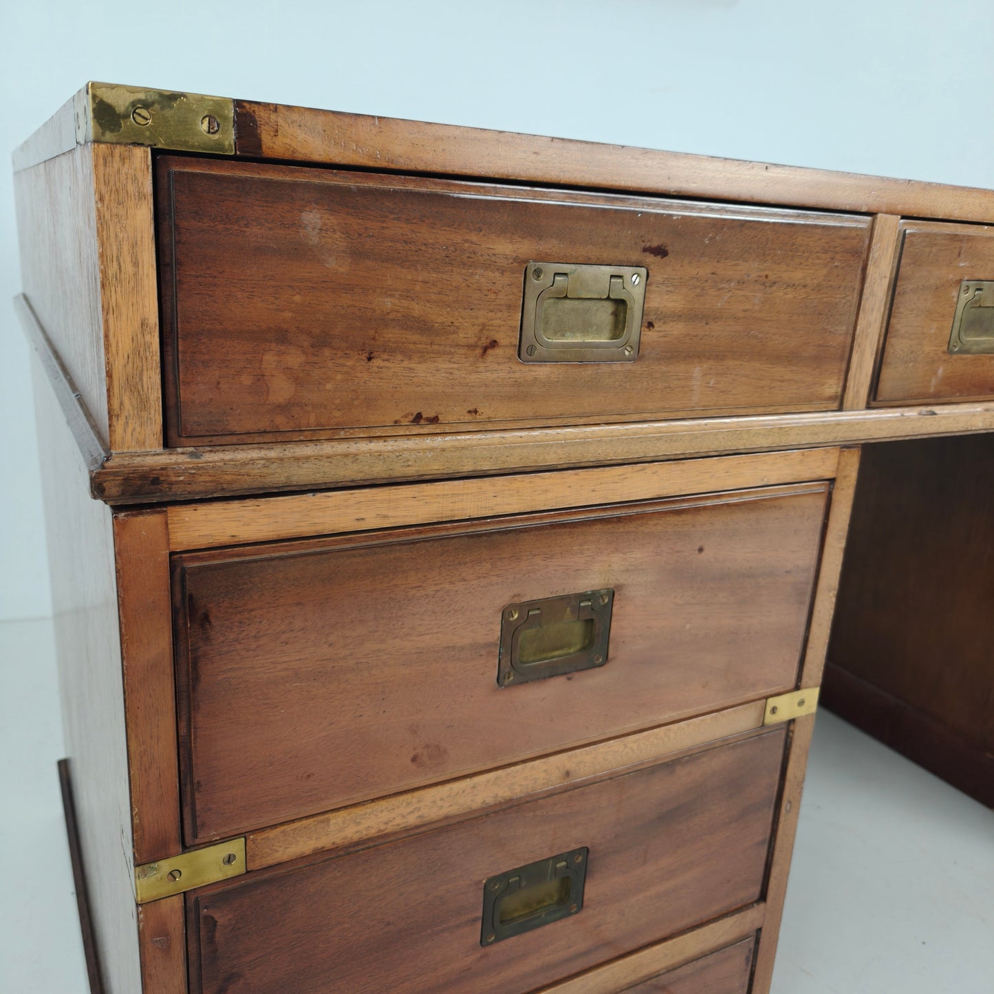 Late 20th Century English Campaign Style Desk Late 20th Century English Campaign Style Desk