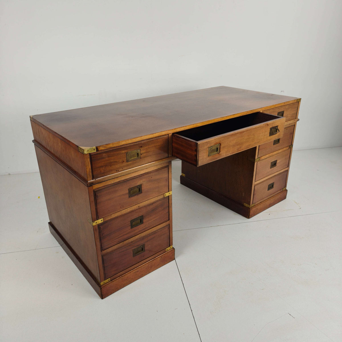Late 20th Century English Campaign Style Desk Late 20th Century English Campaign Style Desk