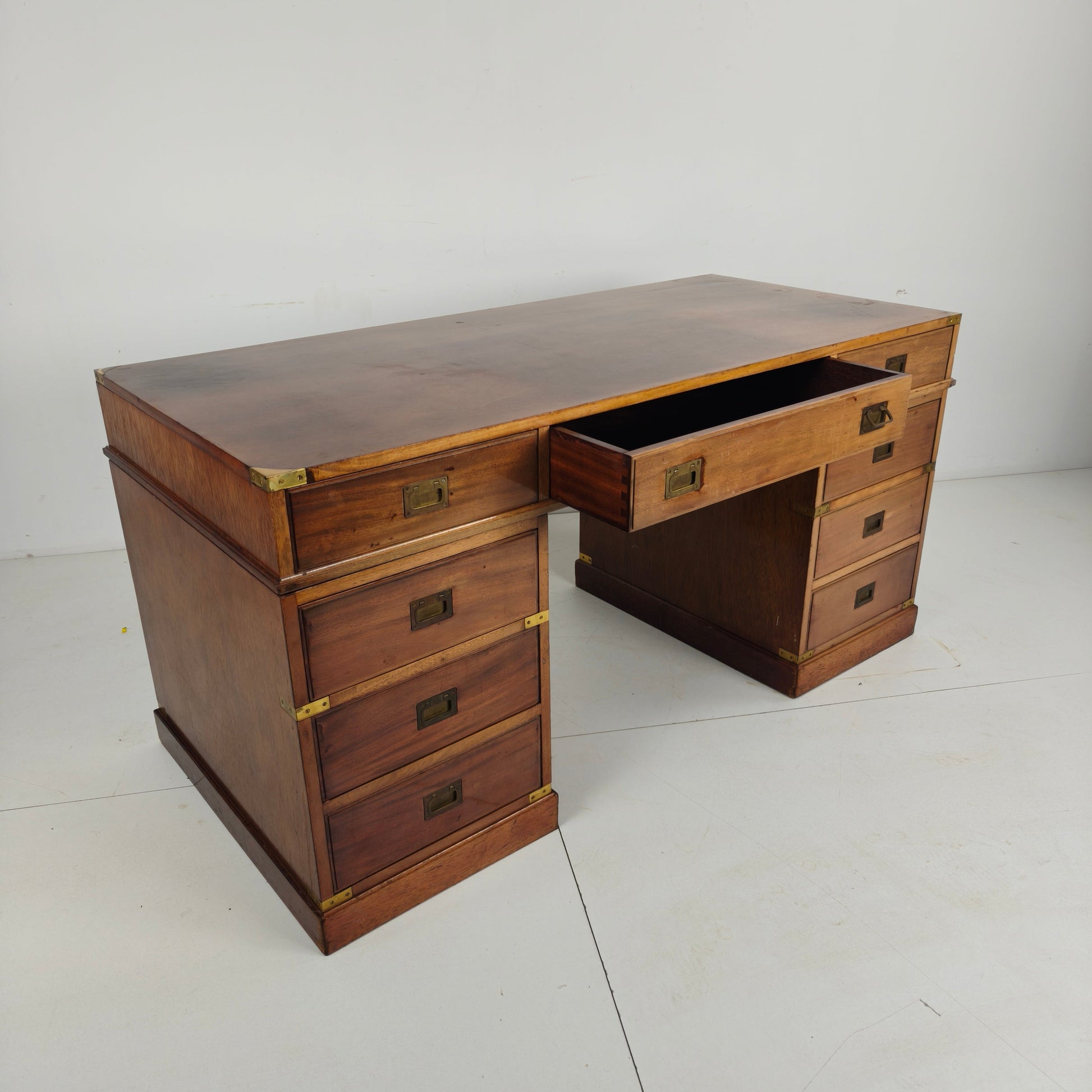 Late 20th Century English Campaign Style Desk Late 20th Century English Campaign Style Desk
