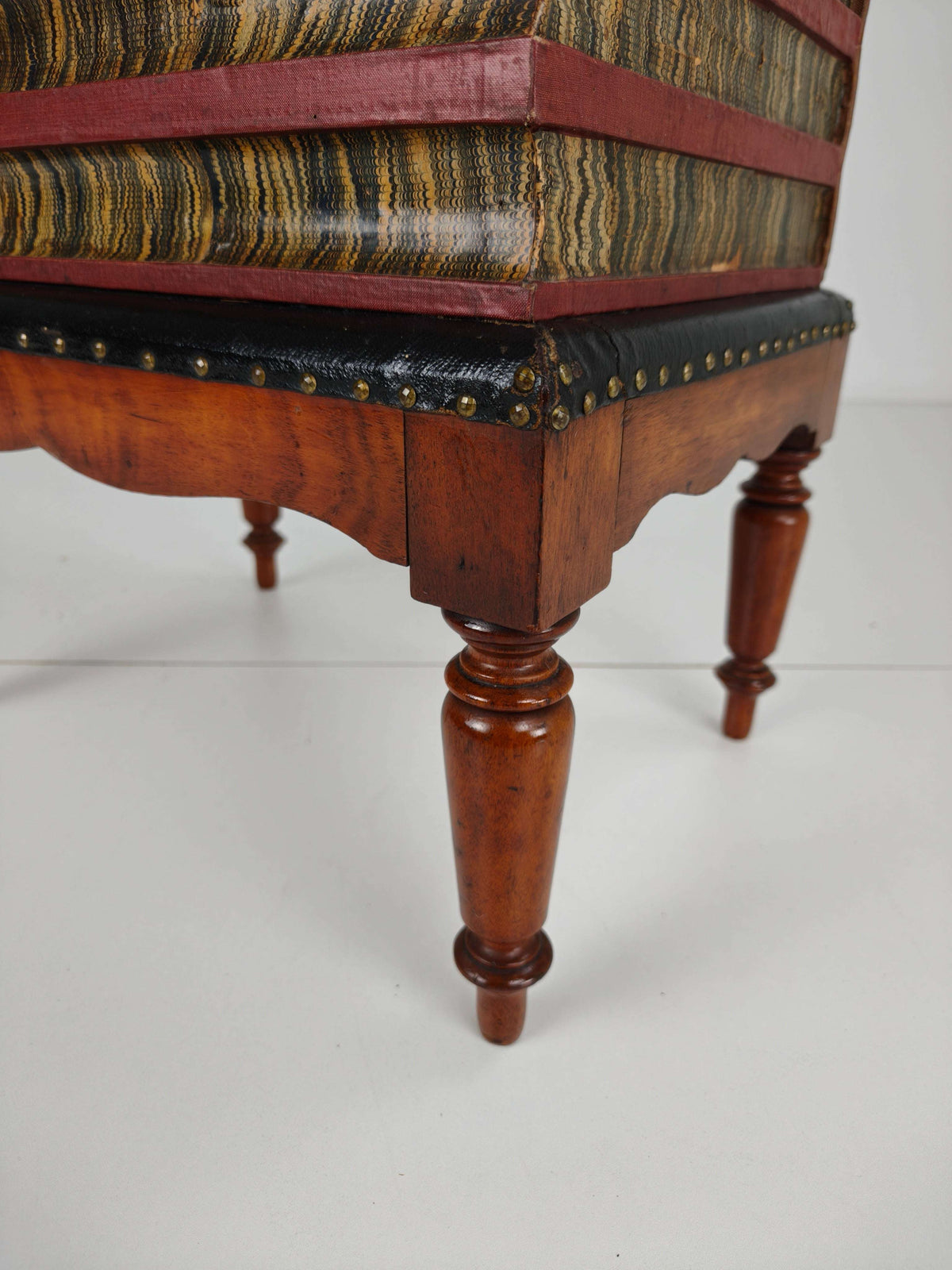 Leather Faux Book Box on Painted Stand – English, circa 1830 Leather Faux Book Box on Painted Stand – English, circa 1830